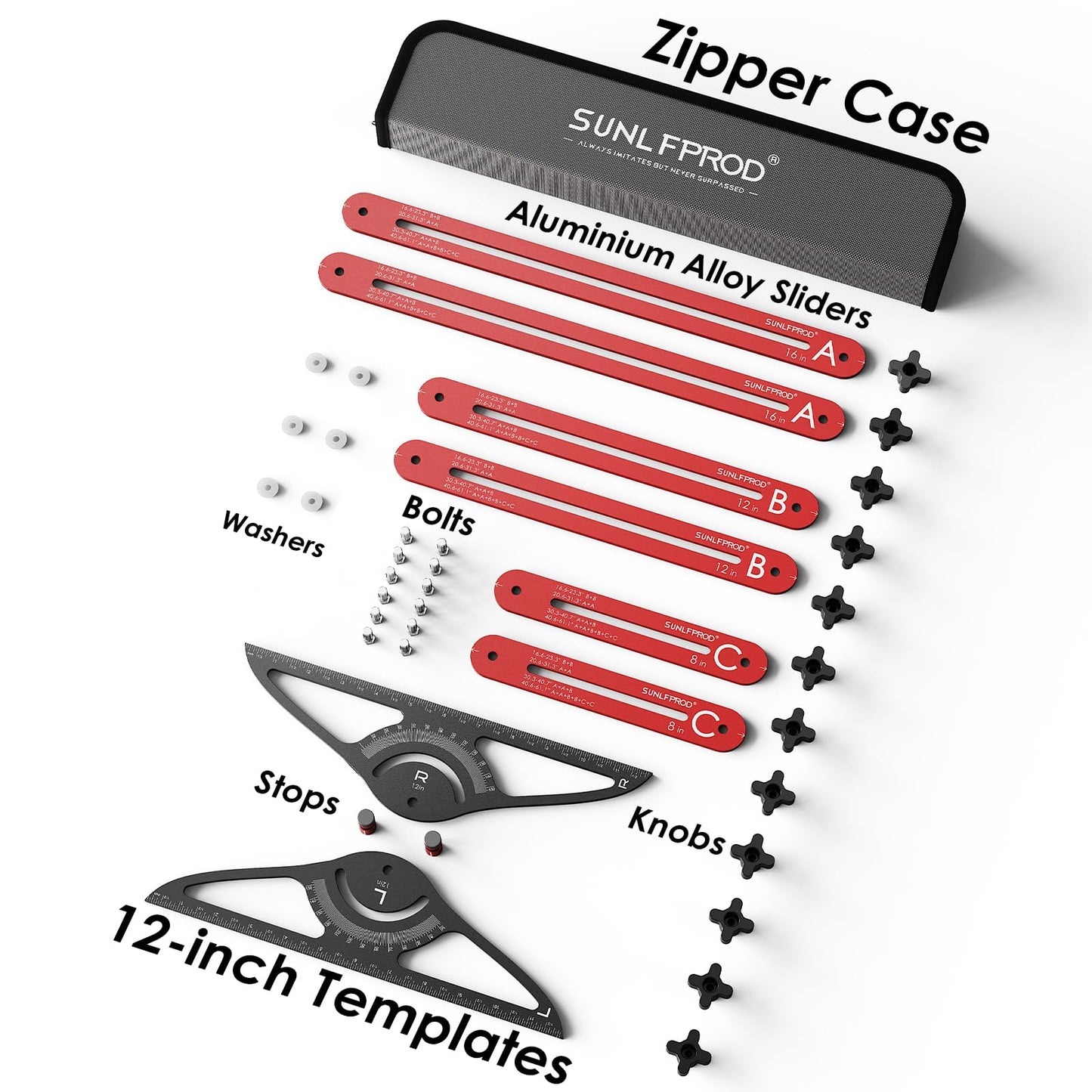 SUNLFPROD Stair Tread Template Tool - Dual Solid Nut Locking Stair Tread Tool Jig, Stair Measuring Tool Jig, Stair Step Scribe Tool, Stair Template, Stair Gauge Tool (Red-Gray)