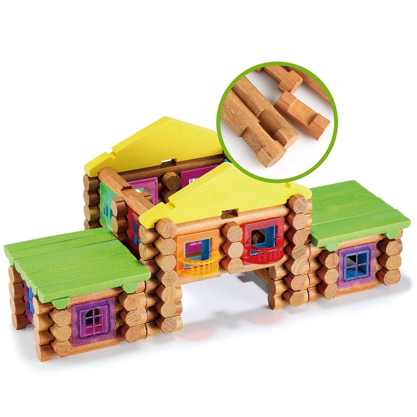 Wondertoys - 269 Pieces Real Wood Log Set Ages 3+ Classic Gift Set for Boys and Girls, Creative Construction Engineering, Top Blocks Game Kit, Toy