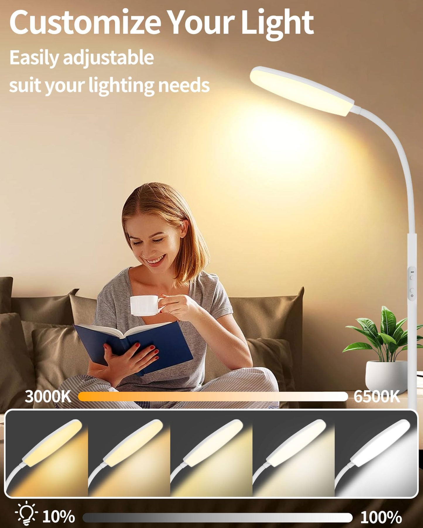 LanSuper Light Therapy Lamp, 10000 Lux UV-Free Happy Therapy Lamp, Full Spectrum Sunlight Lamp with Remote Control, Light Therapy Floor Lamp with 10 Color Temperature & 6 Brightness & Timer