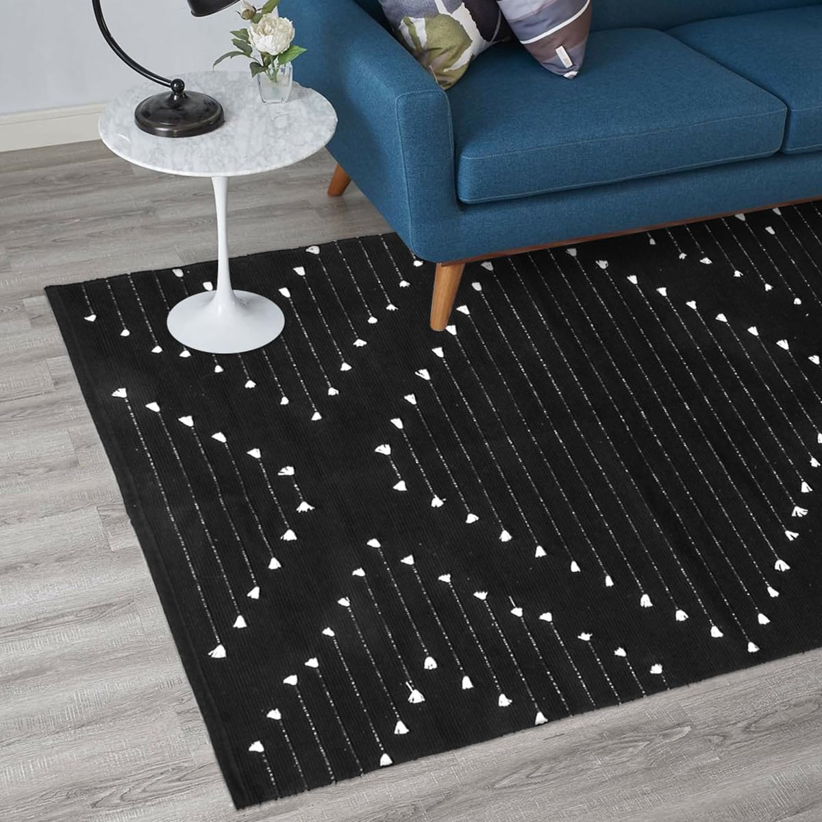 LIVEBOX Boho 4x6 Washable Rug for Bedroom,Black and White Living Room Rugs, Moroccan Cotton Woven Indoor Carpet,Large Throw Area Rug for Entryway Dining Room Porch