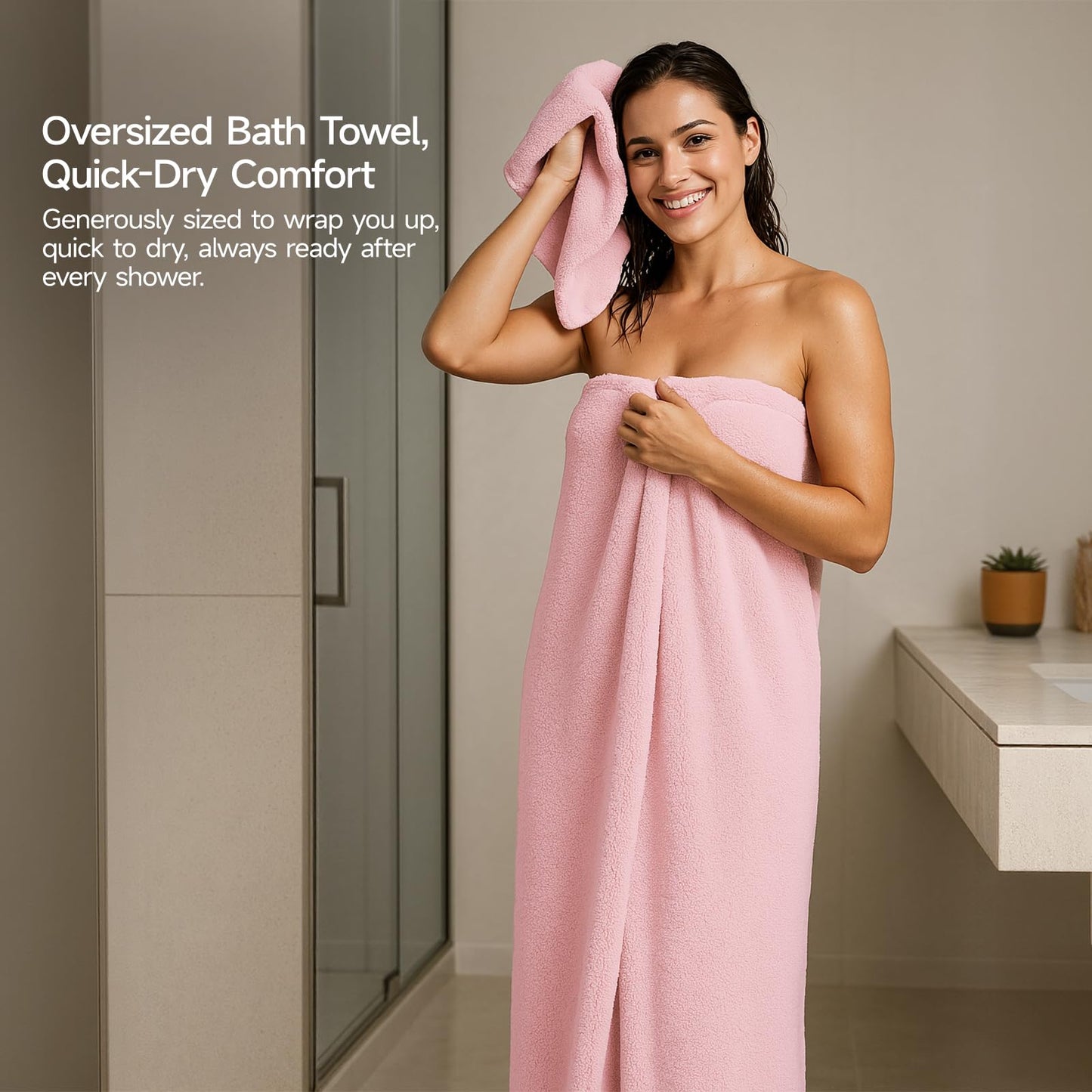 REDKISS Pack of 6 Towel Set - 2 Extra Large Bath, 2 Hand, 2 Washcloths, Ultra Soft & Highly Absorbent, Quicker to Dry, Pink Towels for Bathroom, Spa, Hotel, Gym