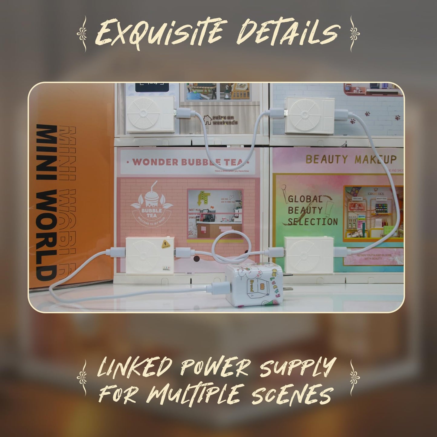 Qudify Miniature Living Room DIY Play Kit – 92Pcs 1:20 Scale Dollhouse Furniture Toy with LED Light, Modular Scene Connector & Realistic Details Tiny House for Kids 8+ and Collectors
