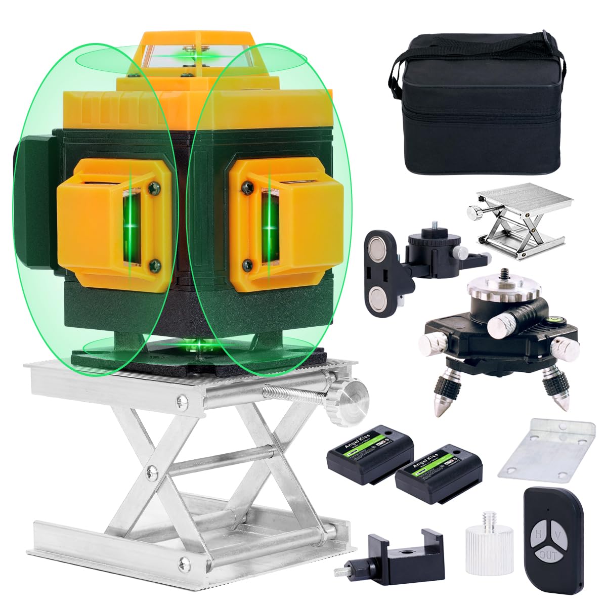 Laser Level Self Leveling 4x360° - 4D Green Cross Line 100 feet DIY Bright Laser Leveler for Picture Hanging, Tile, Decoratio, Construction Indoor Project, w/Magnetic Mount, 2 Rrechargeable Batteries