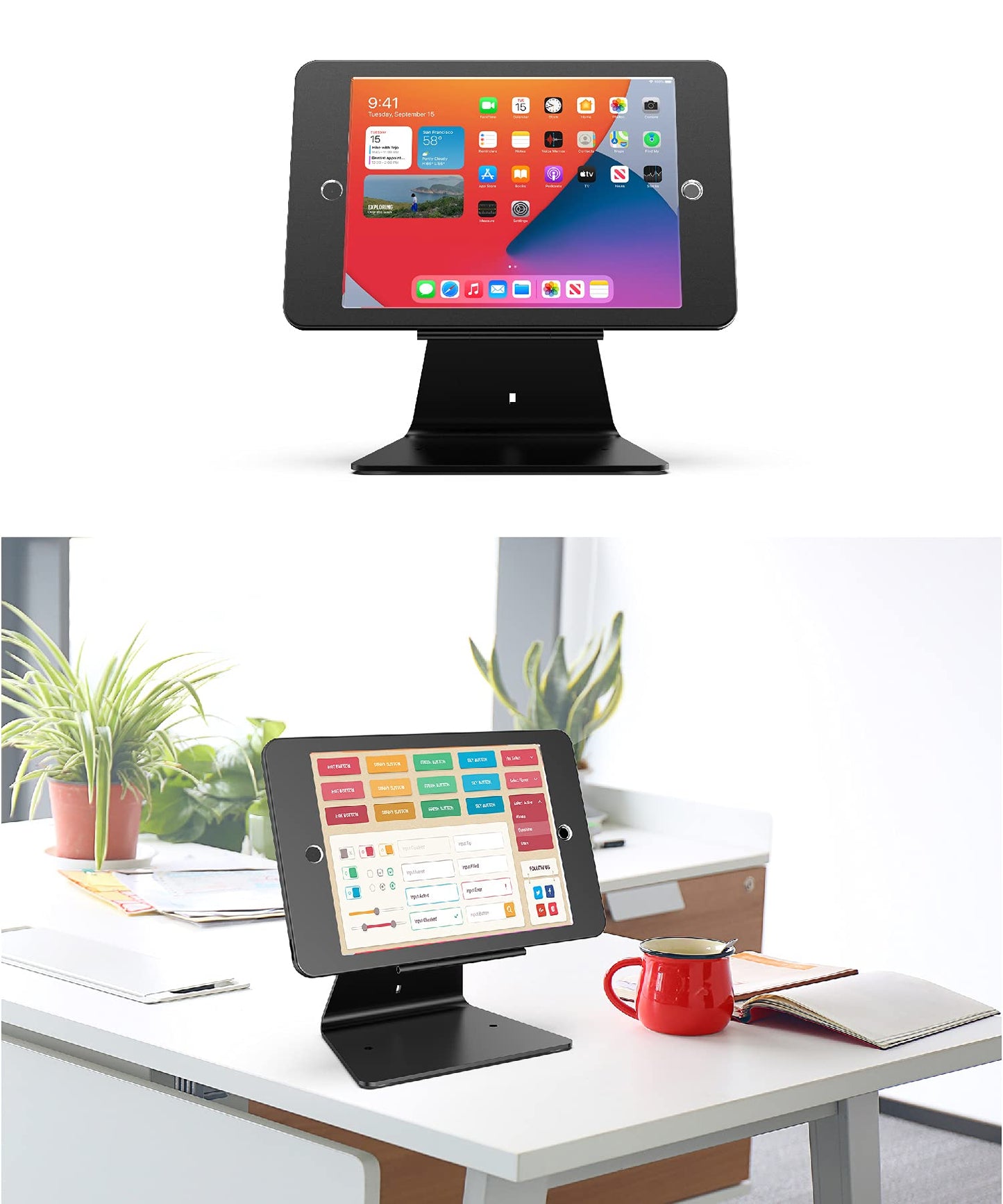 DDSHOW Desktop Anti-Theft Security Kiosk Stand Holder Enclosure for iPad 10.2-Inch (9th Gen.2021,8th Gen.2020,7th Gen.2019),with Lock and Key,Flip &360°Rotating Horizontal or Vertical Design(Black)