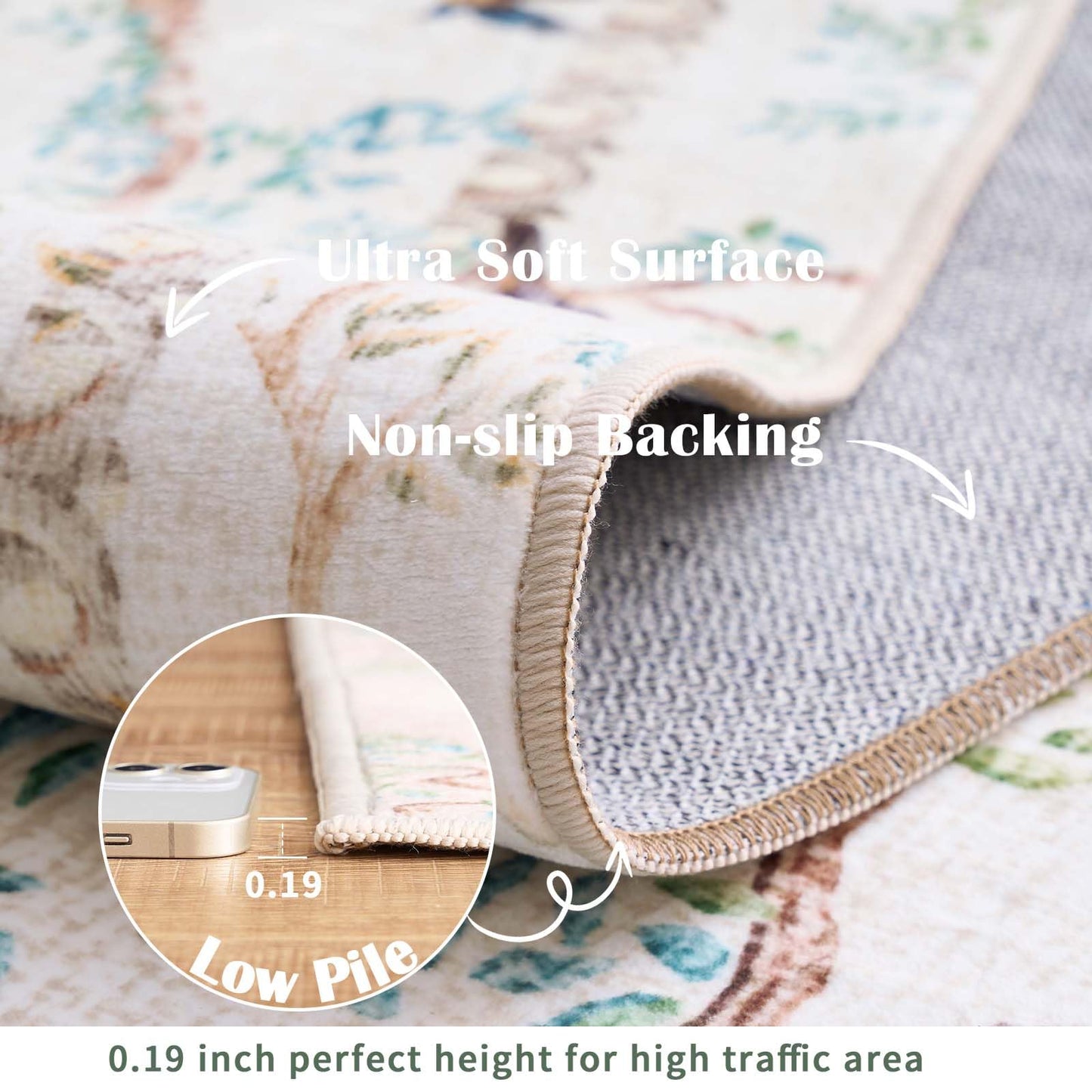 jinchan Yarden Round Rugs 5ft Ivory Botanical Birds Print Machine Washable 5' Circle Nature Plants Modern Soft Non Slip Throw Area Rugs Ultra Thin Low Pile Carpet for Entryway Bedroom Kids Room