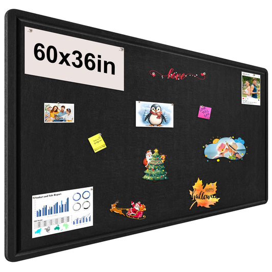 Large Bulletin Board, 60x36 Inches Cork Board Alternative, Large Felt Board Decorative Pin Board for Wall, Foldable Photo Board Self-Adhesive Vision Board with 36 Pushpins Black
