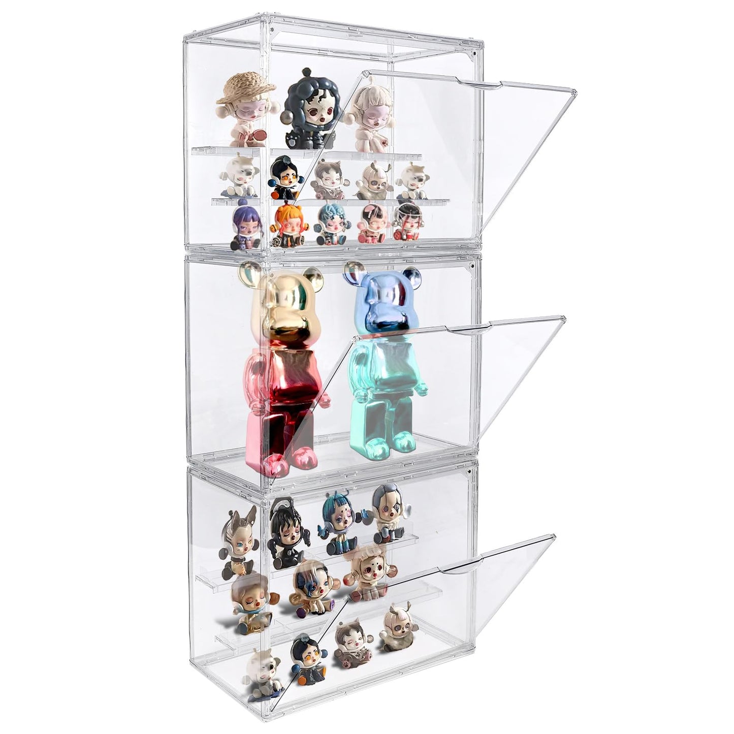 POLRAI 3 Packs Display Boxes for Figures Stackable Detachable Display Stand Dustproof Showcase Storage for Collectibles and Action Figures Mini Toys (3 Tiers)