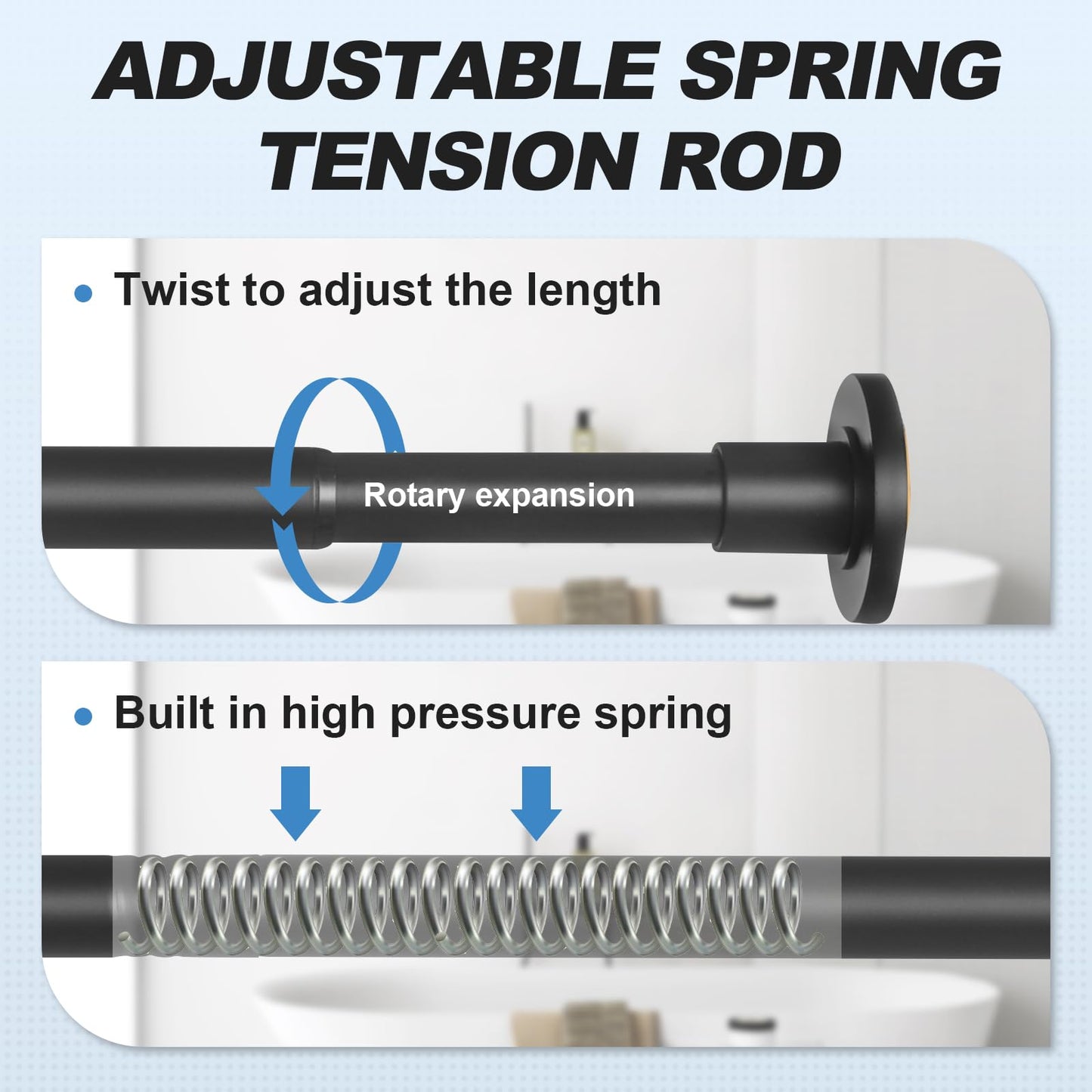 CorkLatta 2 Pack Black Shower Curtain Rod 31 to 80 Inch,1 Inch Diameter Adjustable Spring Tension Stainless Steel Telescopic Rod,Easy Install,No Rust