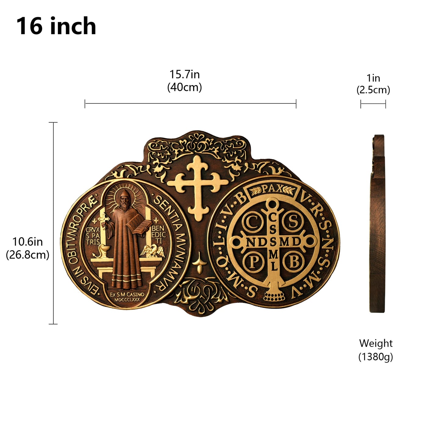 bgcarpenter Wooden Saint Benedict Plaque, St Benedict Medal Wall Decor Wall Art, Handmade Wall Hanging Sign, Religious Wall Plaque for Living Room Bedroom Kitchen - 16 Inch