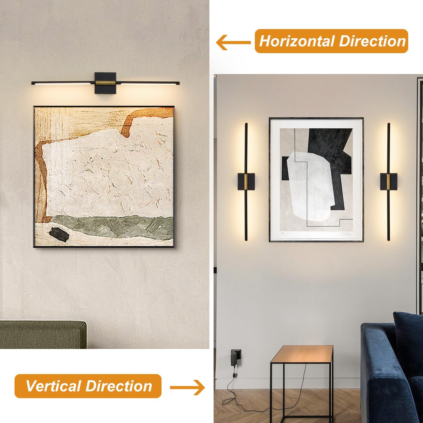 LED Wireless Wall Sconces Set of Two Dimmable Battery Powered Wall Sconce with Remote Control 360°Rotate Black Gold Cordless USB Rechargeable Wall Light for Living Room Bedroom Hallway 32 Inch 2 Pack