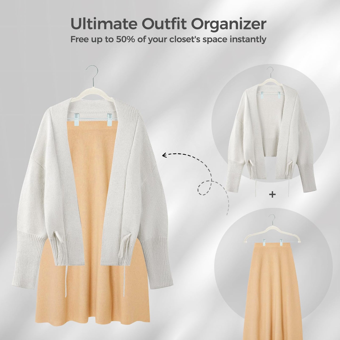 HOUSE DAY Velvet Hangers with Adjustable Clips 30 Pack, Non-Slip Suit Organizer with 360° Hook - Heavy Duty Hanger for Pants, Skirts, Blouses, Dresses - Outfit Hangers All-Season Space Saver (Ivory)