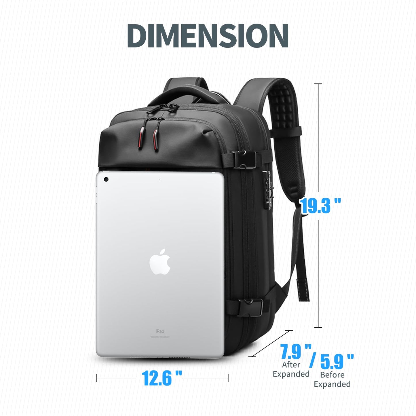 Kuvictewl 60L Expandable Vacuum Backpack with Pump - Black, Travel, Business Trip, Weekender, Short Travel, Hiking, Camping, Trekking, Daily Use, Leisure, Outdoors
