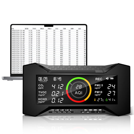 Air Quality Monitor Indoor, Simbow CF-20 DL 7-in-1 Wildfire Monitor Detect (PM2.5, PM10, CO2, VOC, Formaldehyde, Humidity, Temp) Free Data Export, Air Quality Meter for Home Office School