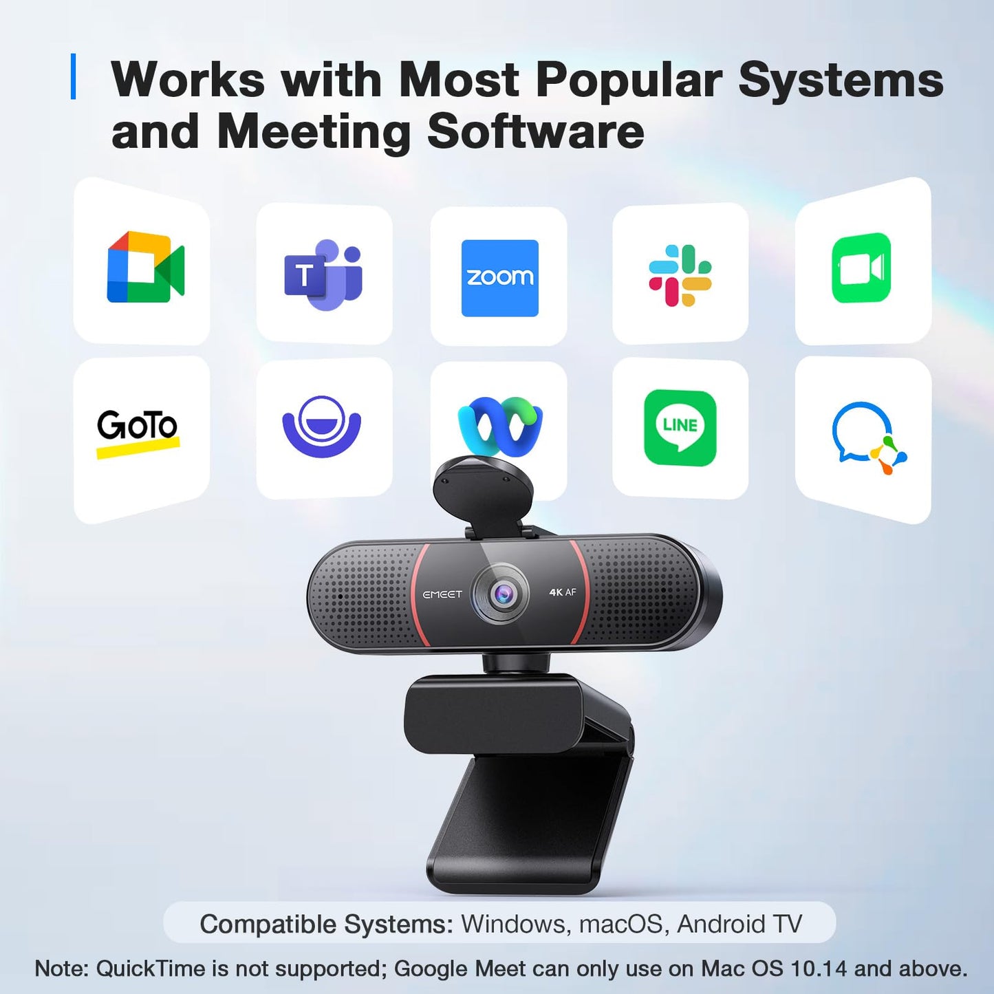 EMEET C960 4K Webcam with Tripod, 4K UHD Sony Sensor, 3 Adjustable Height Mini Tripod w/Privacy Cover, PDAF Auto Focus, Dual Noise-Cancelling Mics, Auto Light Correction, Perfect for Online Meetings