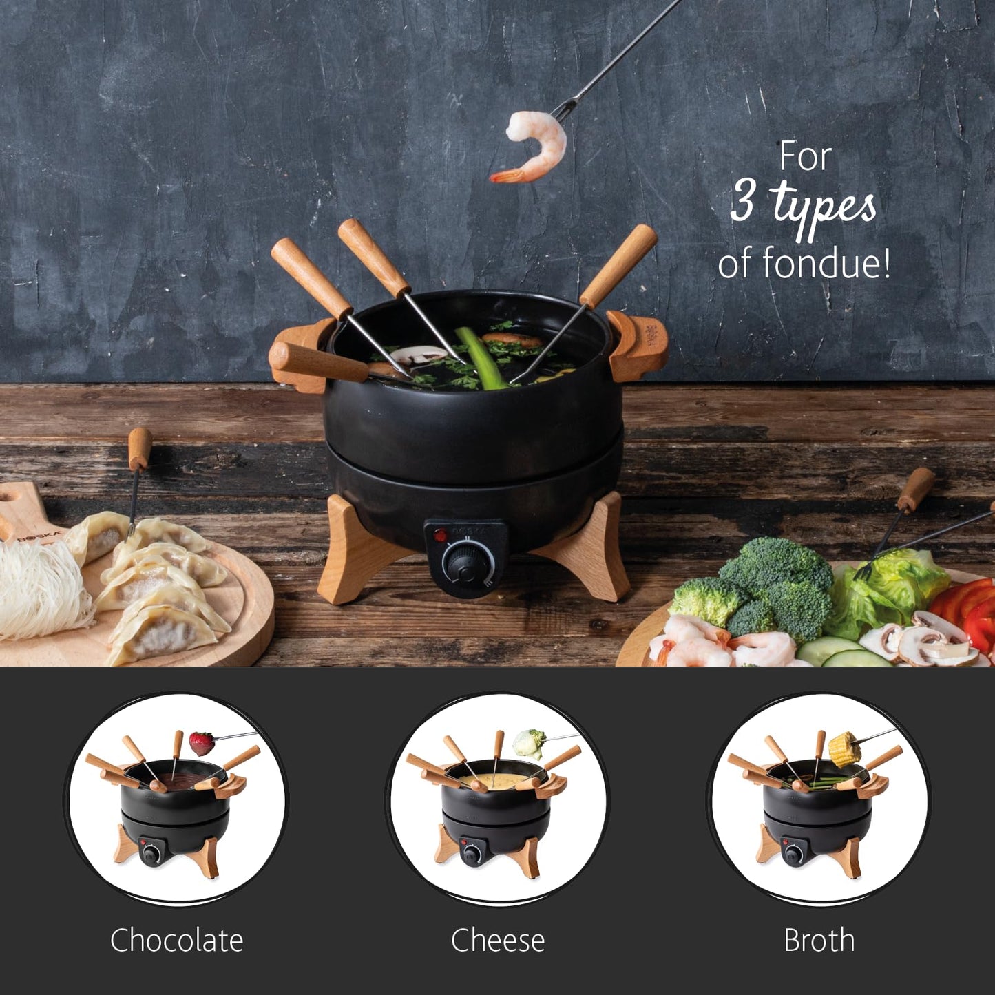 Boska Electric Fondue Set Party 2.3 L - Electric Fondue - For Cheese Fondue, Chocolate Fondue, Hotpot - Temperature Control - 2.3 Litres - Fondue Device