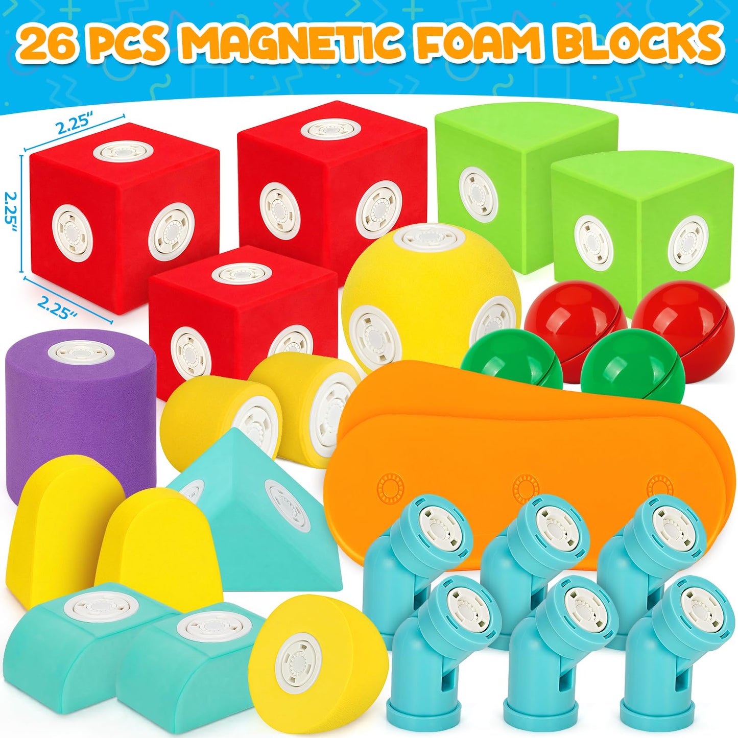 Hodurgyi 26 PCS Magnetic Foam Blocks for Kids, Large Magnetic Building Blocks for Toddlers 3+, Kids Bath Toys and Preschool STEM Educational Toys, Birthday for Boys & Girls 3 4 5 6+ Years Old