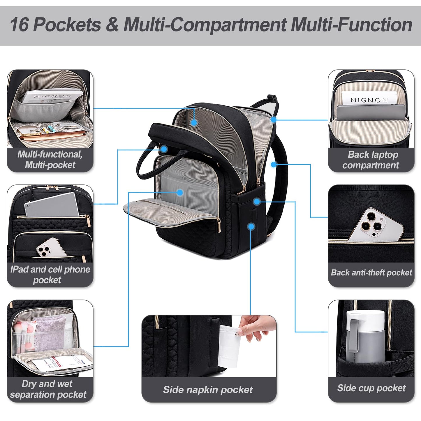 Tealari Laptop Backpack for Women,15.6 Inch Laptop Backpack for Work,Water Resistant Travel Backpack,College Bookbag with Wallet