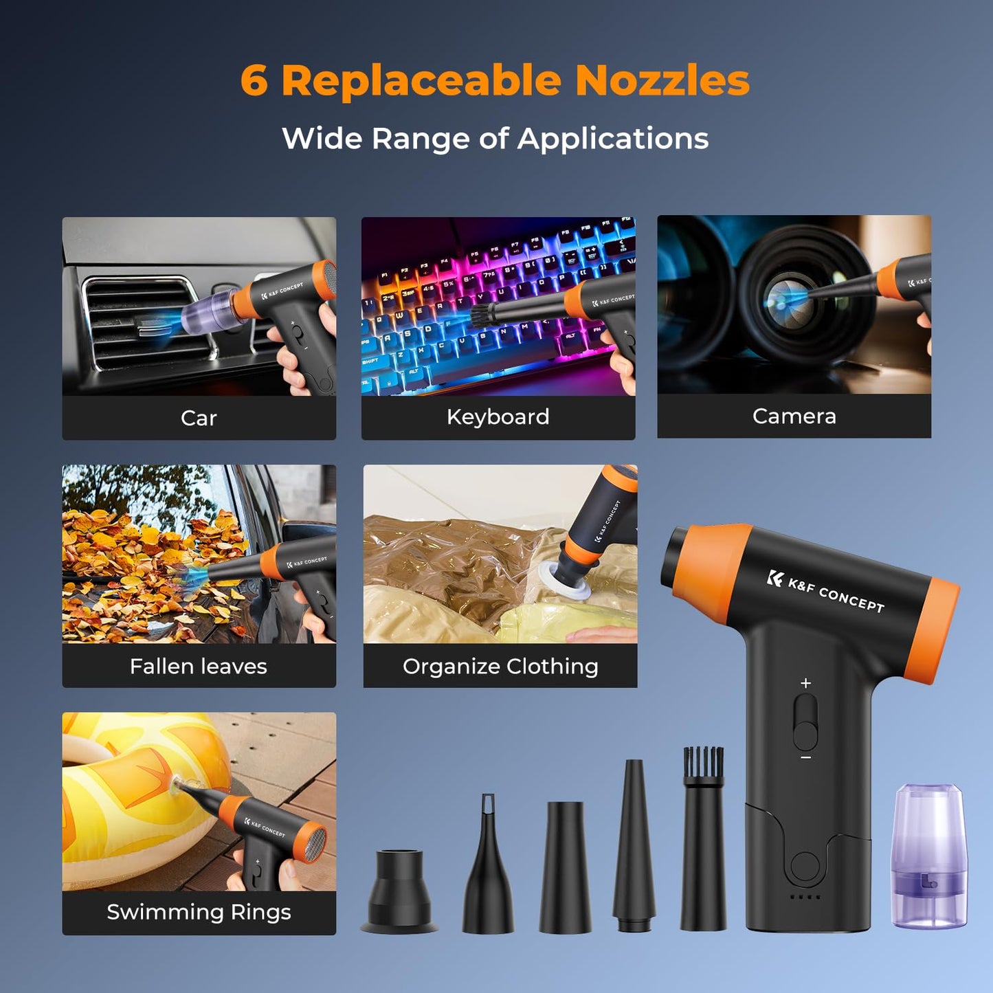 K&F Concept BS200 Blower & Suction 2 in 1 Compressed Air Duster, 150000RPM Super Power Electric Air Duster, Stepless Speed Regulation, Portable Dust Blower for Computer, Keyboard, House, Outdoor, Car
