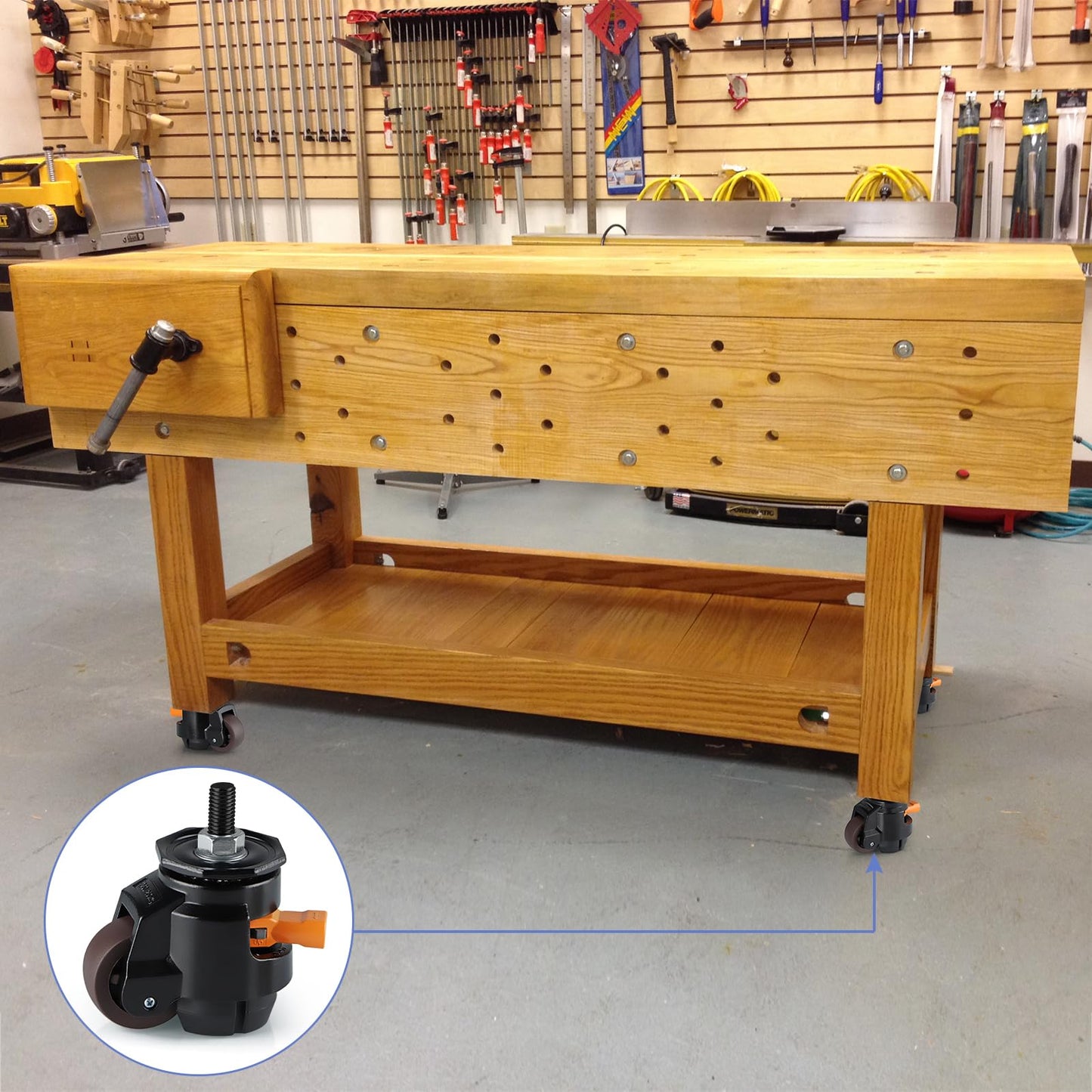 MOLIGOU Leveling Stem Casters, Retractable Leveling Casters with Ratchet Handle, Heavy Duty Workbench Casters, Total Load Capacity 2200 Lbs, 4 Pack