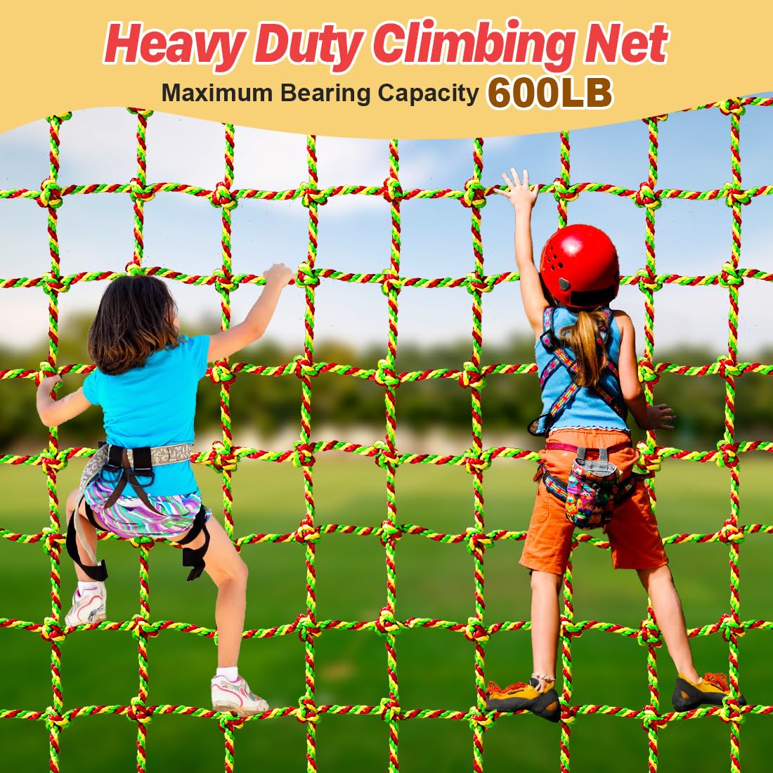 LAKNUAL Climbing Net, 3.3ft X 6.6ft Polyester Climbing Cargo Net for Kids Outdoor, Heavy Duty Large Military Playground Equipment, Rope Ladder, Swingset, Indoor & Outdoor, Treehouse, Jungle Gyms