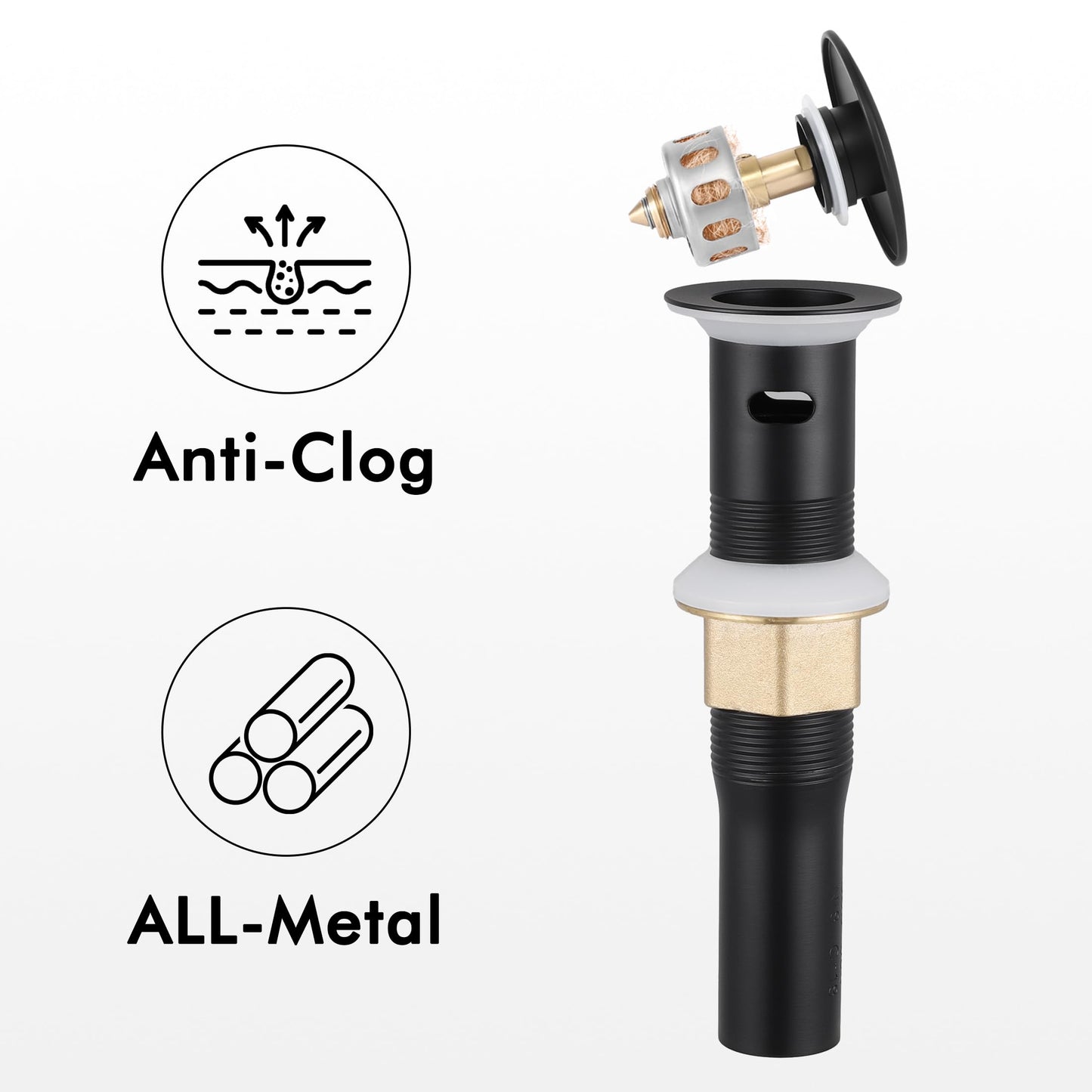 KES Black Bathroom Faucet Single Handle & Bathroom Sink Drain with Overflow, cUPC Certified Vanity Faucet with Pop Up Drain Stopper Stainless Steel Matte Black, L3156ALFF12-BK-C2