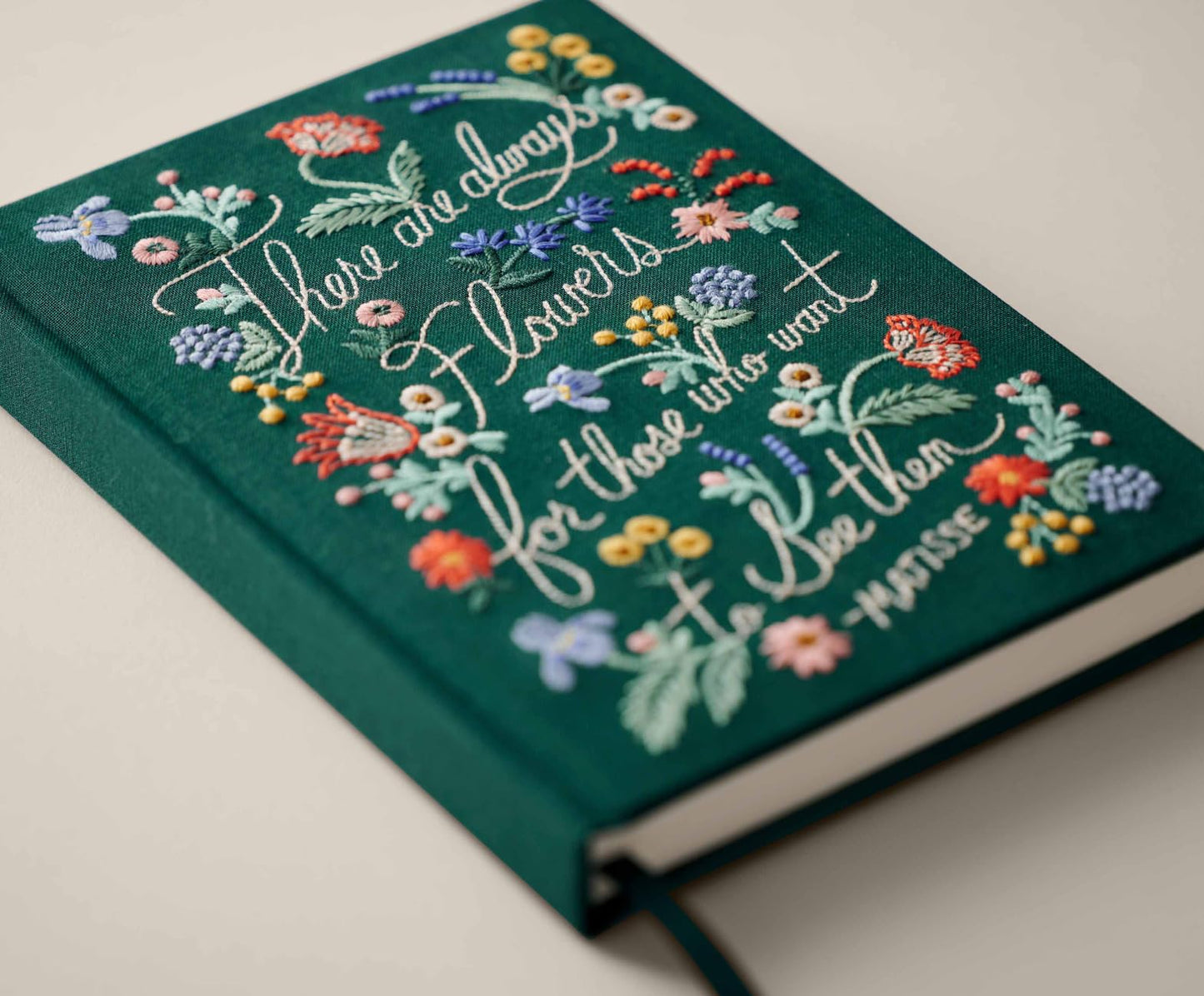 RIFLE PAPER CO. There Are Always Flowers Embroidered Journal | 240 Ruled Pages, Cloth Cover with Floral Embroidery & Grosgrain Ribbon Bookmark, Lay-Flat Binding, 8" L x 5.75" W