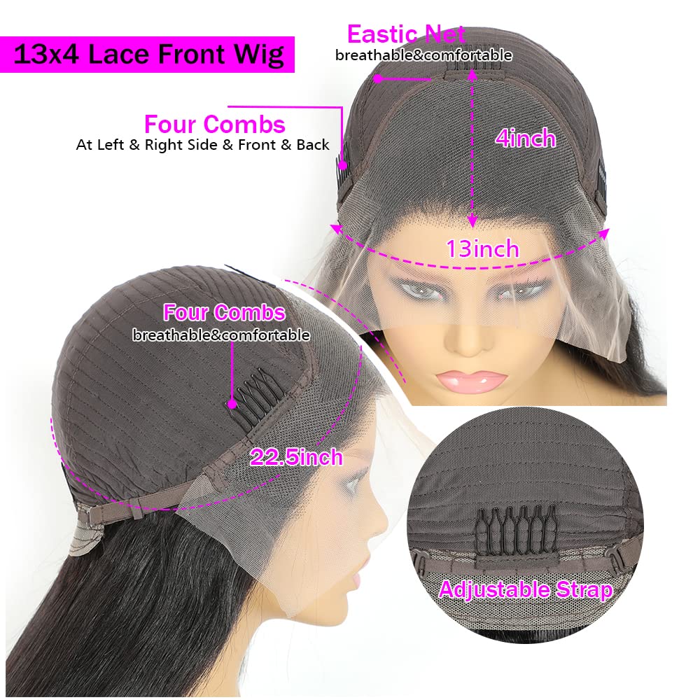 Panse Hair Lace Front Wigs Human Hair Straight 13x4 HD Transparent Lace Frontal Human Hair Wigs Pre Plucked with Baby Hair 180% Density (22inch)