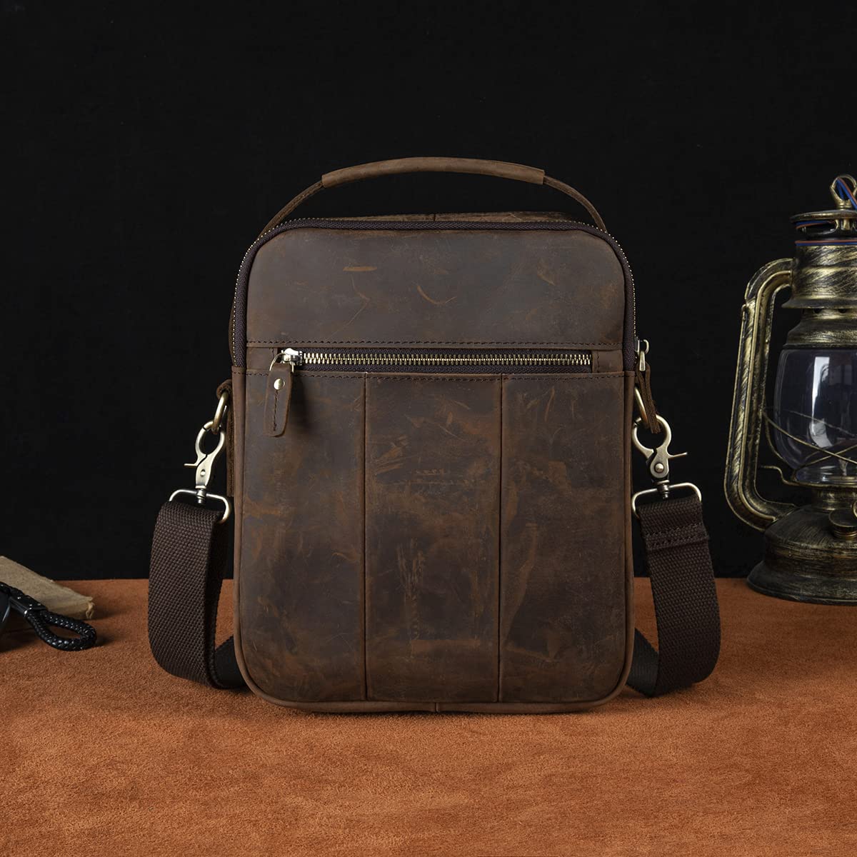 Mens Genuine Leather Sling Messenger Shoulder Cross body Satchel Bag Handle Tote Business Briefcase Portfolio (A Brown)
