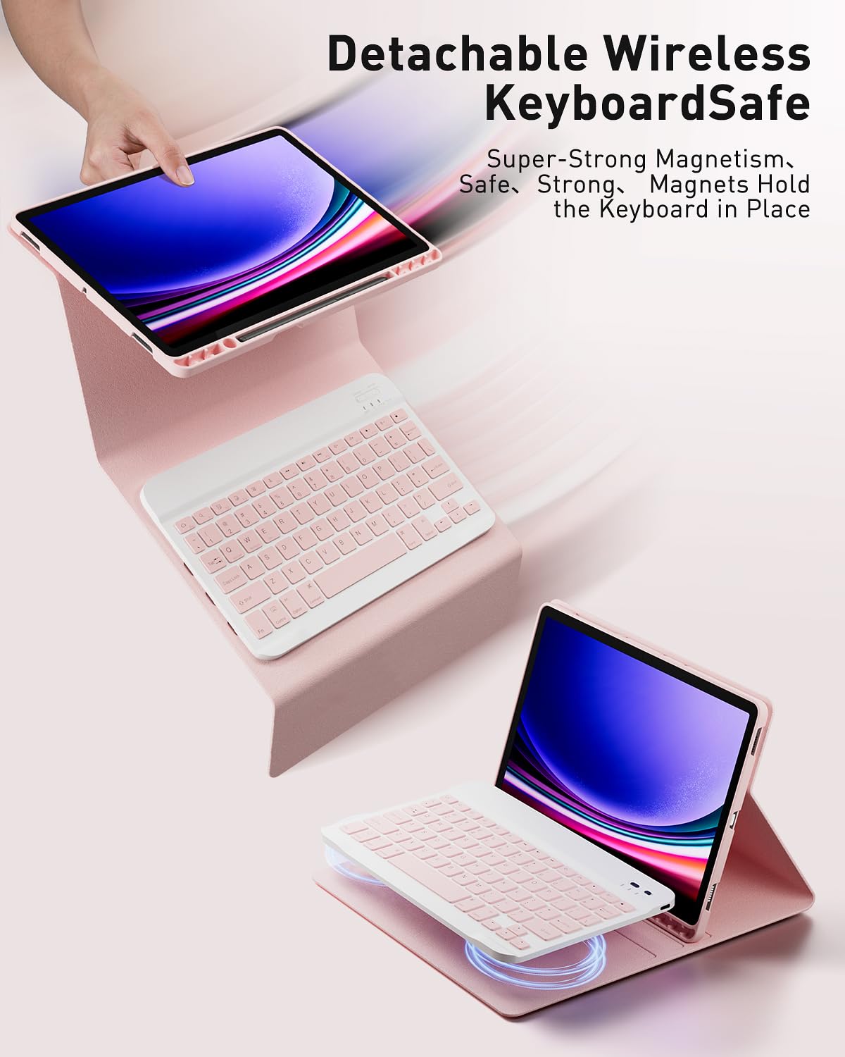 TUNKARMOR Keyboard Case for iPad Pro 13 (M4 2024) 13 inch - with Mouse and Detachable Keyboard, Slim Case with Pen Holder - Pink
