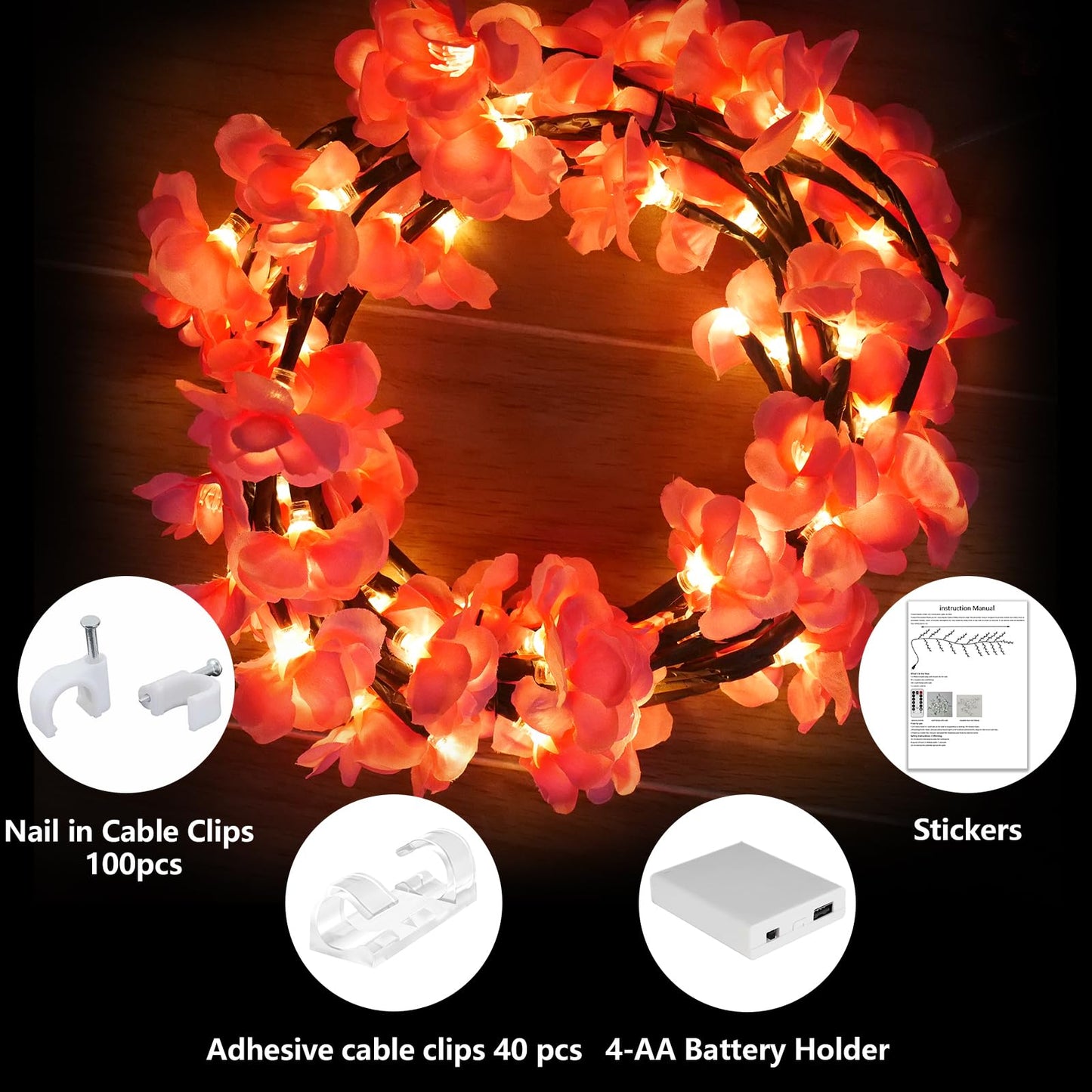 FNHMSL Cherry Enchanted Willow Vine Lights 7.55FT 144LED Pink Cherry Blossom Tree Branch Lights for Wall, Remote Timer,8 Light Model,Bedroom Wall Doors Wedding, Christmas, USB Battery Box