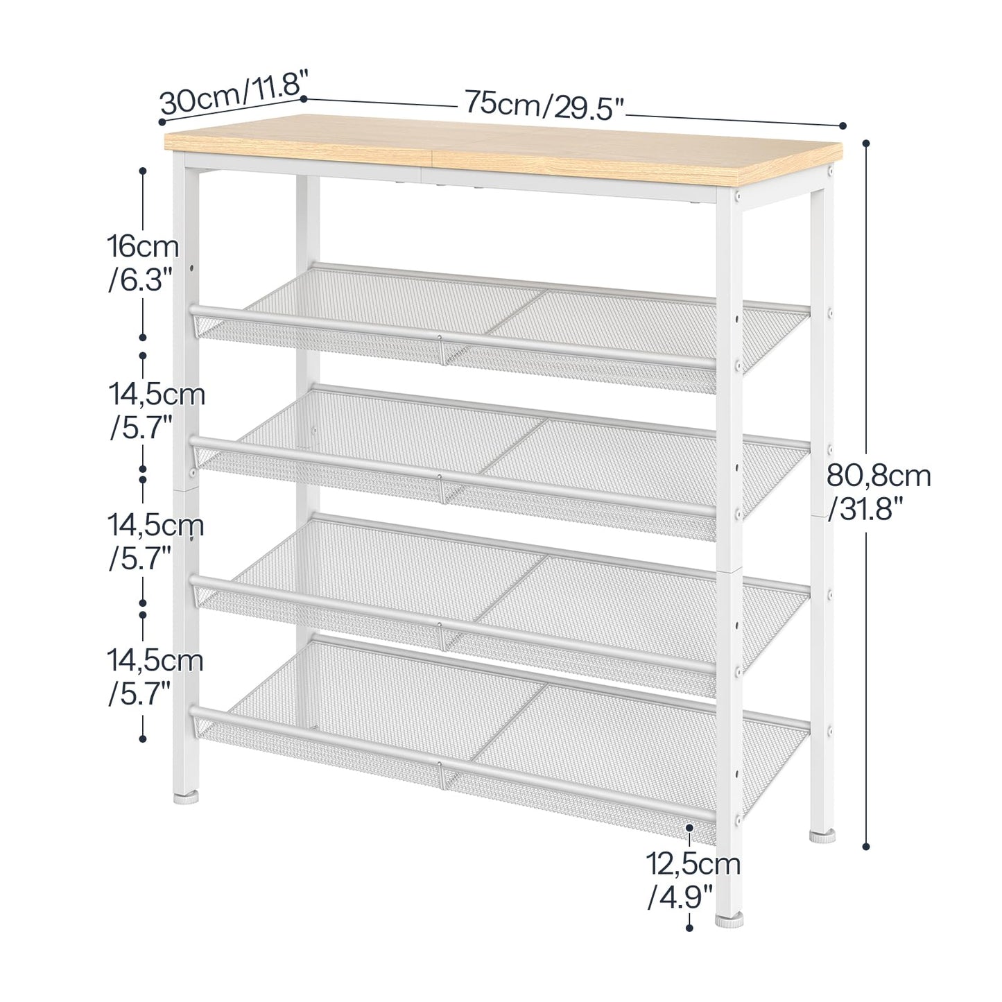 HOOBRO Shoe Rack for Entryway, 5-Tier Shoe Organizer with Adjustable Mesh Shelves, 12-16 Pairs of Shoes, Spacious Floor Mount, Metal, Industrial, Shoe Shelf for Closet, Natural and White WN12XJ01