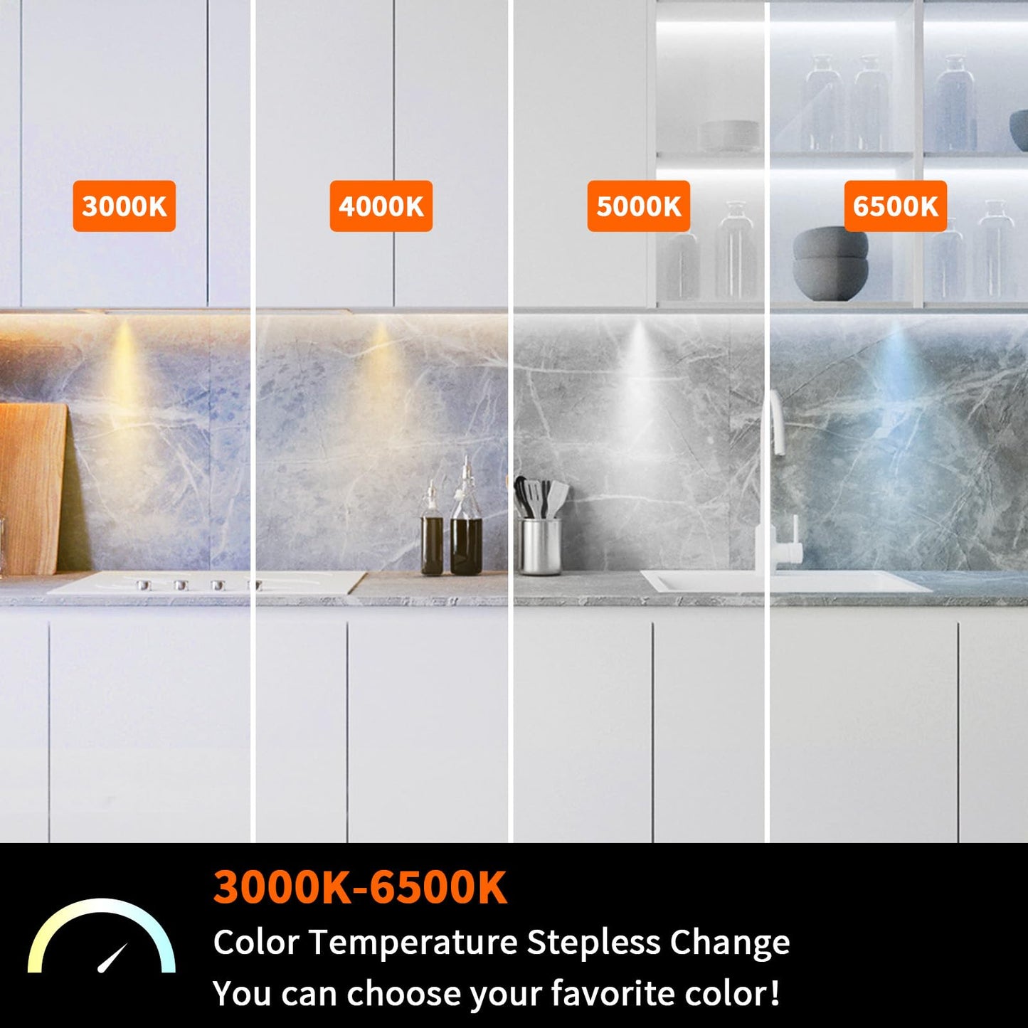 VST Smart Under Cabinet Lighting Work with Alexa Google Home Assistant App Remote Control, Recessed or Surface Mount 12V 2W/pc Puck Light for Kitchen Under Counter, Display Case, 6 Pack 3000K~6000K.