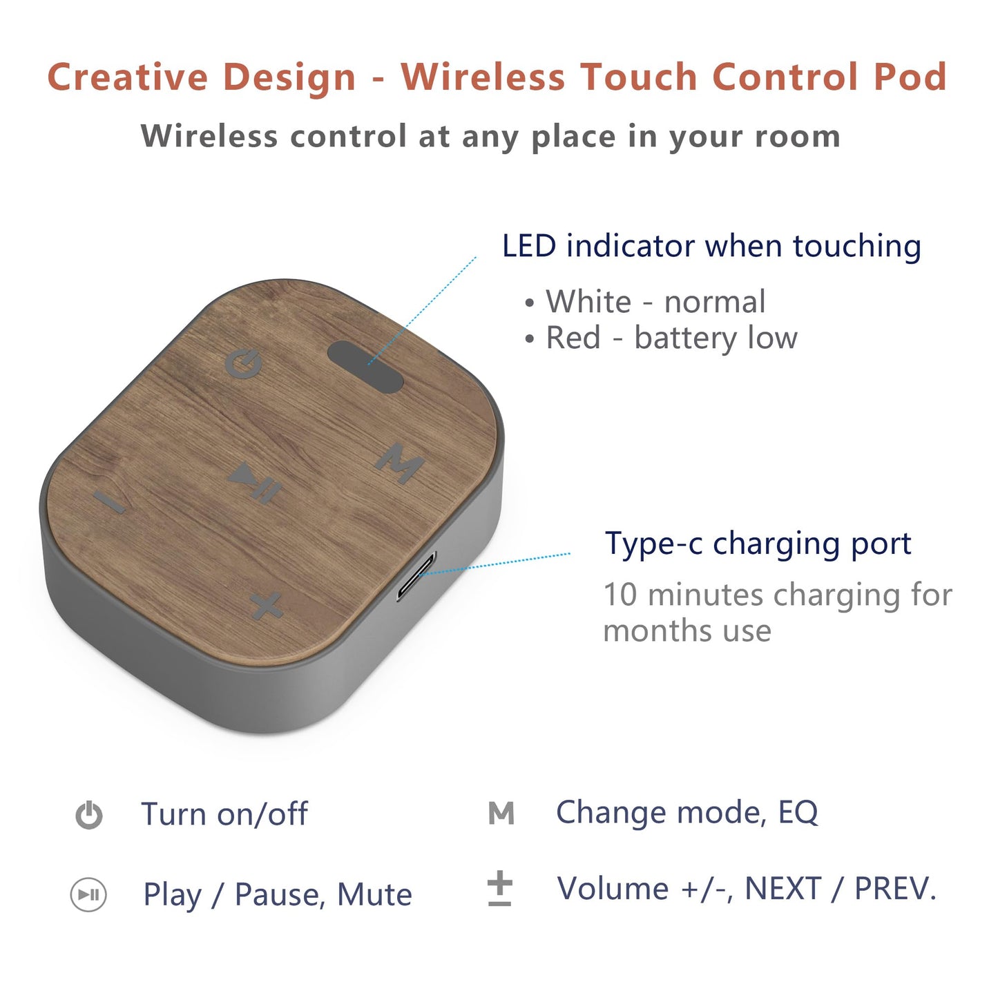 KEiiD Bluetooth Computer Speakers with Wireless Touch Control Pod for PC Laptop/Desktop Wireless Stereo Gaming Speakers, 4 EQ Modes, Aesthetic Style, 2024 New Model
