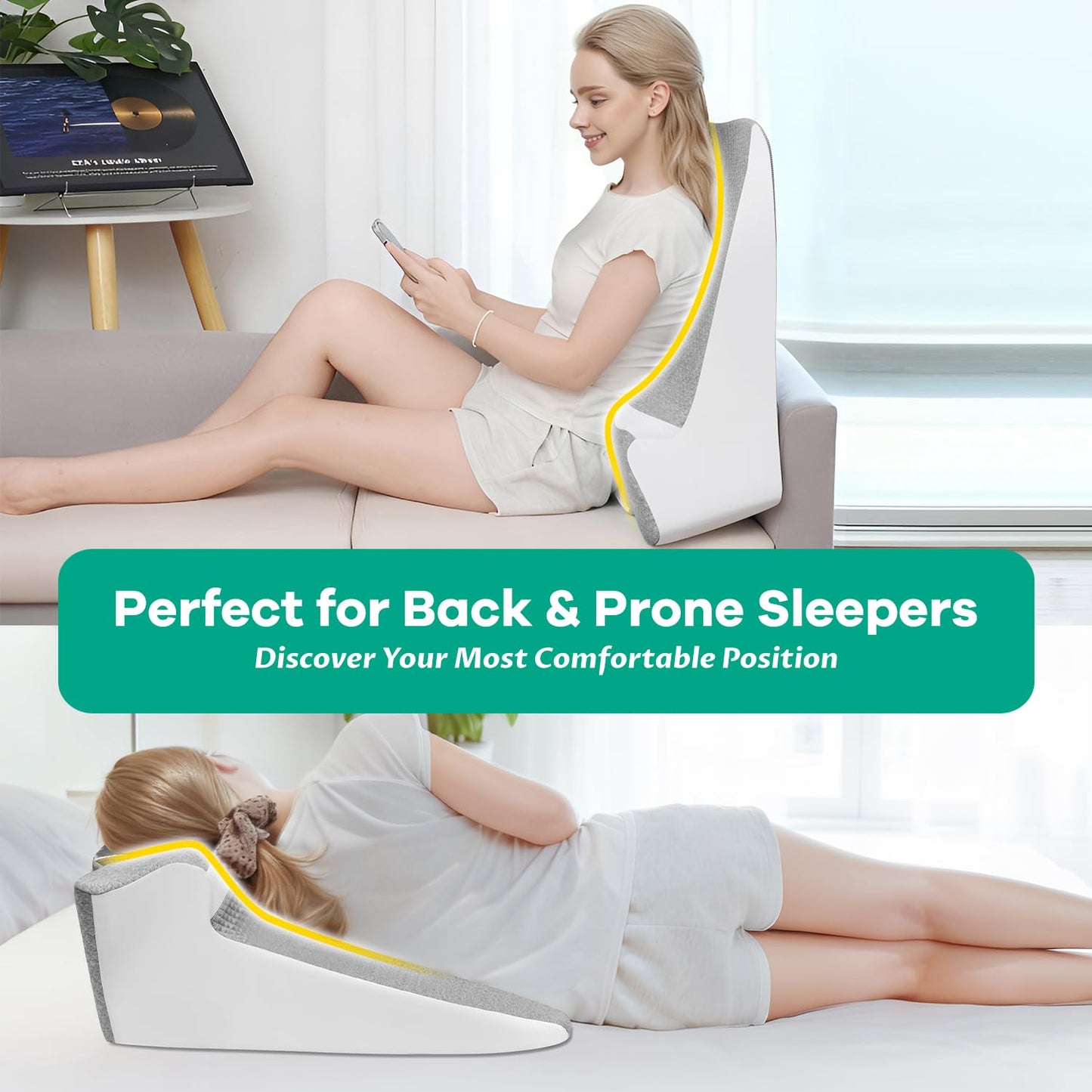 YRuiSofut Bed Snorinator Pillow, Ergonomic Wedge Pillow for Sleep Apnea Memory Foam Reading Pillow for Back, Neck & Head Comfortable Support-Grey