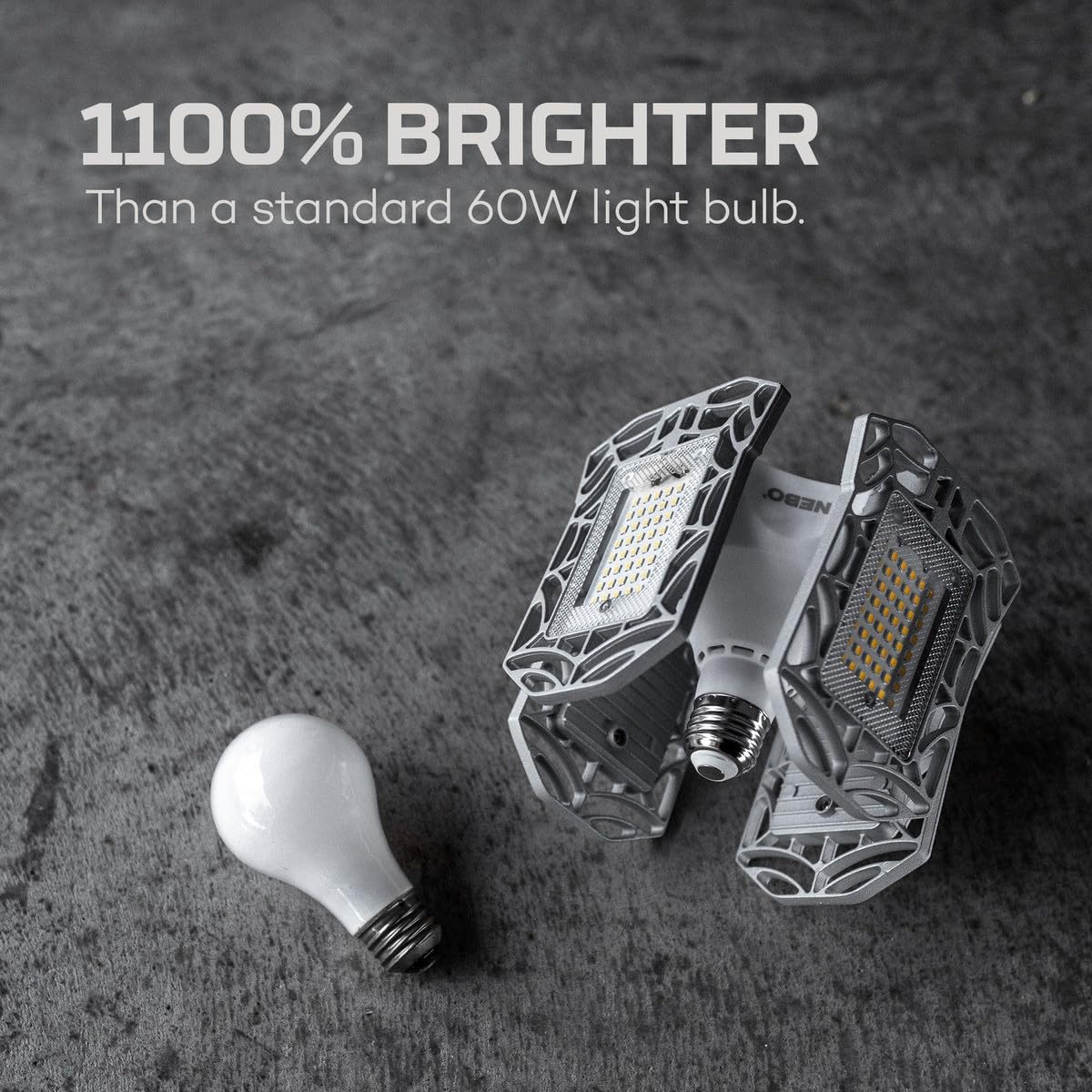 NEBO High Bright Extremely Bright LED Garage Light, Multi-Position Adjustable Panel 9000 Lumen 60W Utility Light for Garage Ceilings, Attics, Workshops,White