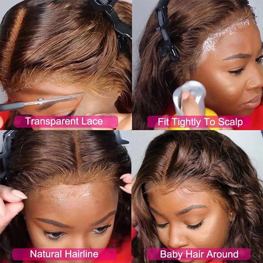Kkioor Chocolate Brown Lace Front Wig Human Hair 13x4 Body Wave Lace Front Wigs for Women 180% Density Glueless Wigs Human Hair pre Plucked with Baby Hair 34 Inch