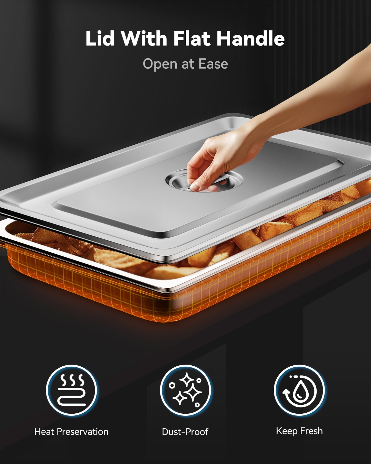 ZeroPone 4 Pack Full Size Hotel Pans with Lids, 2.5" Deep Stainless Steel Steam Table Pan with Lid, 22 Gauge Anti Jam Commercial Catering Food Pans for Hotel, Home, Party, Restaurant, Buffet