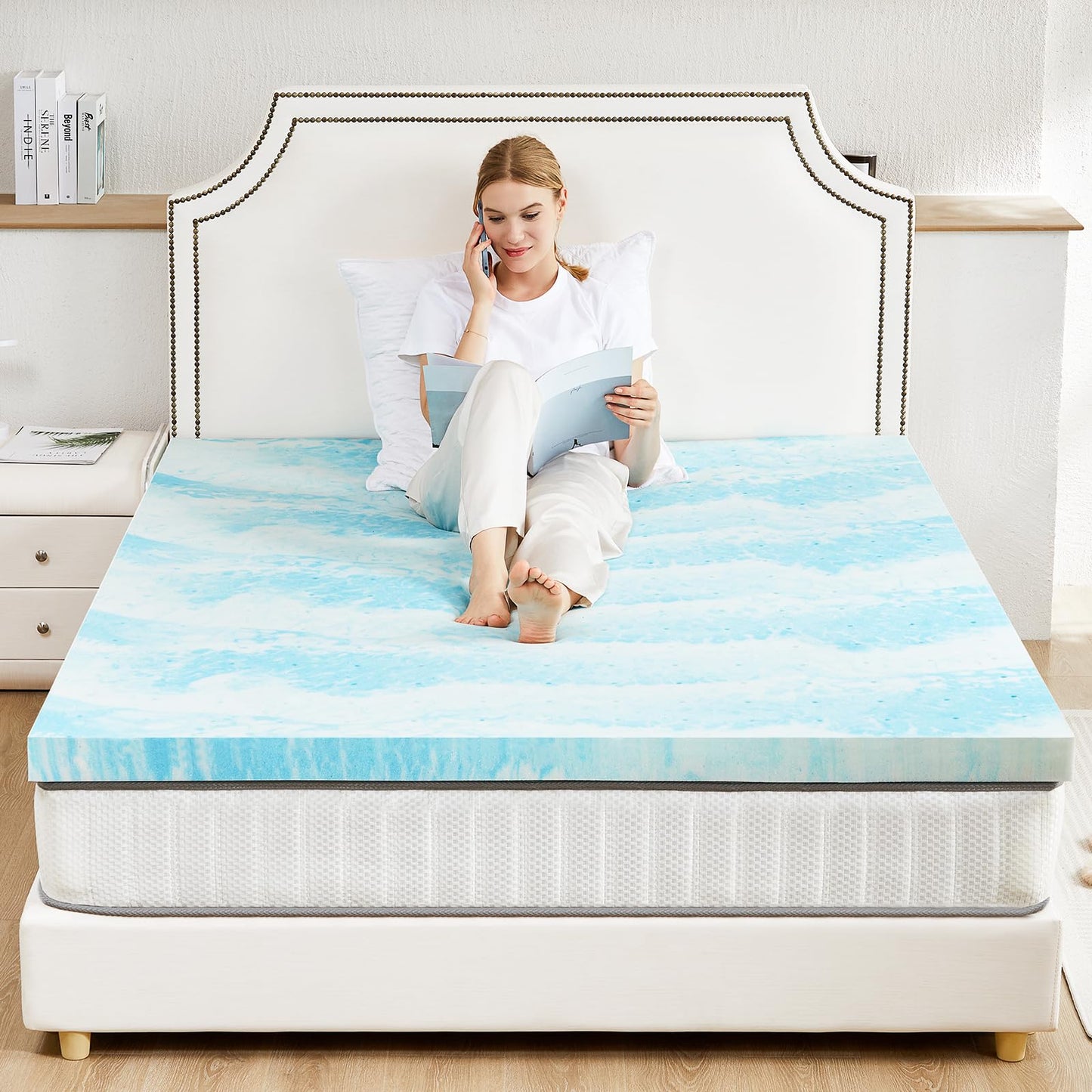 Sweetcrispy Mattress Topper Queen, 2 Inch Thick Memory Foam Gel Infused Cooling Toppers Pad for Queen Size Bed, Sleeper Sofa, RV, Camper, CertiPUR US Certified, Ventilated and Breathable, Blue