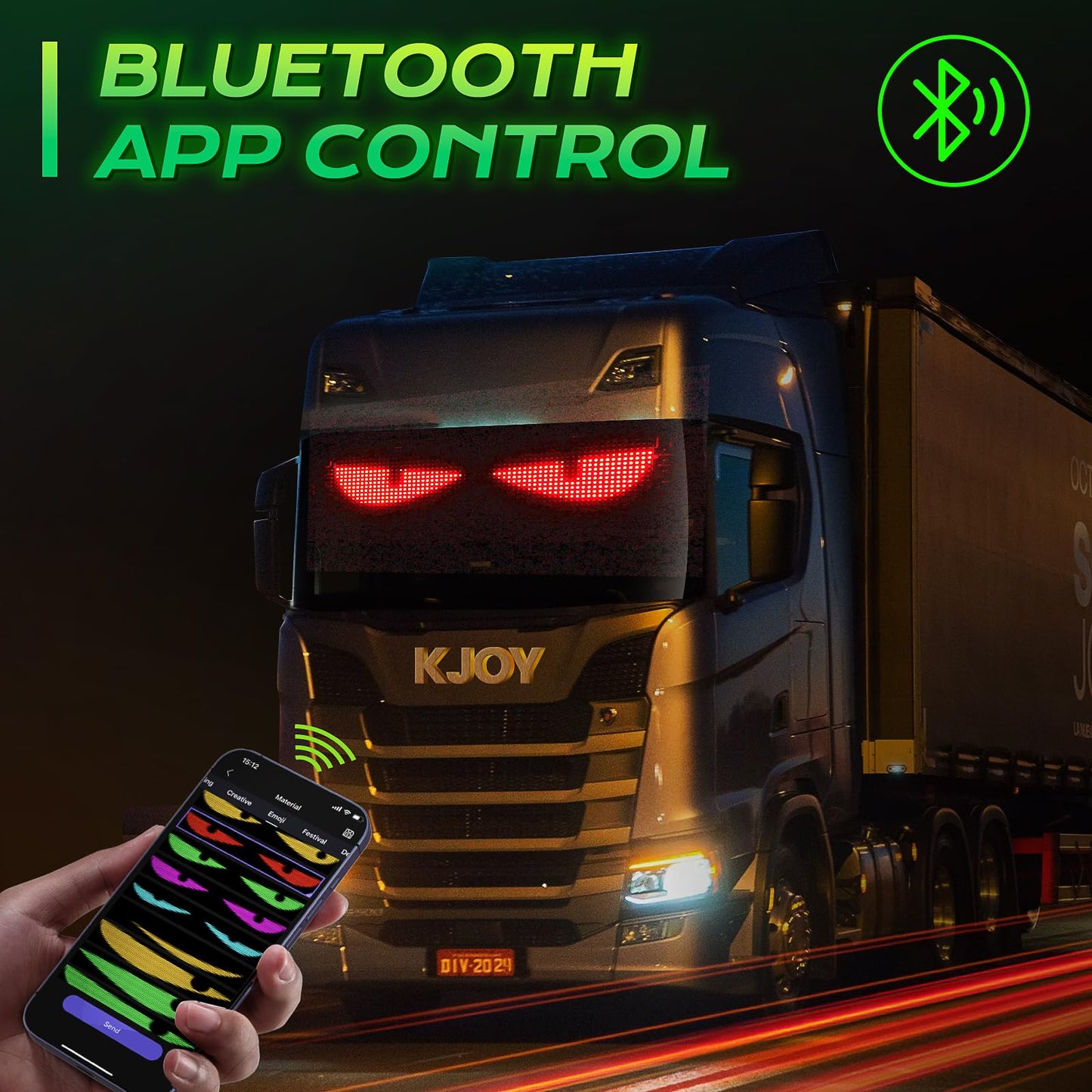 KJOY Huge Bright Devil Eyes LED Light for Car，23''x5'' Flexible Digital Scrolling LED Display，Bluetooth APP Control Custom Text Pattern Animation LED Store Sign for Car Business Hotel School（1pcs）