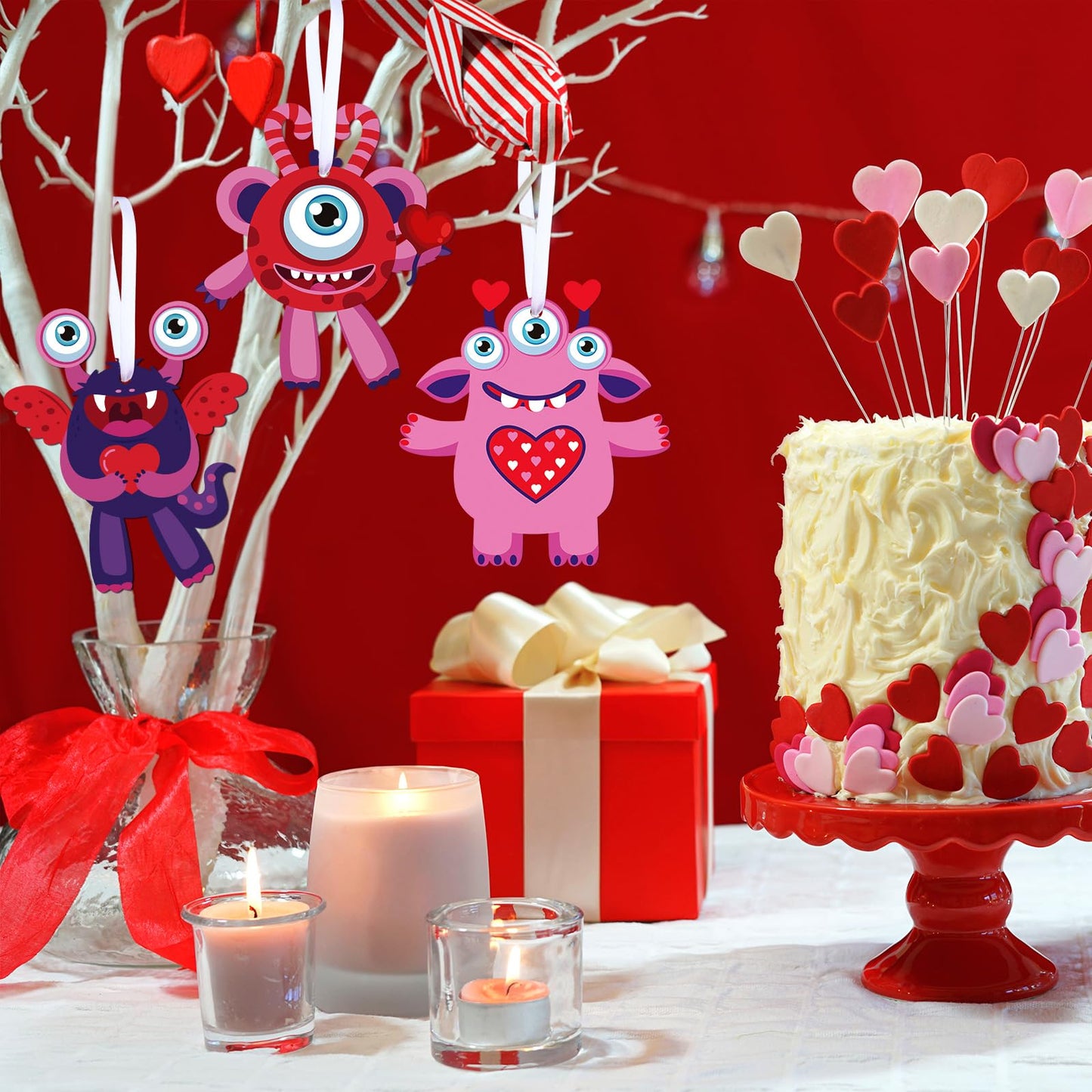 Sumind 60 Sets Valentine's Day Craft Kits DIY Ornament Valentine Game Activities Paper Craft Hanging Ornament for Valentines Day Decorations