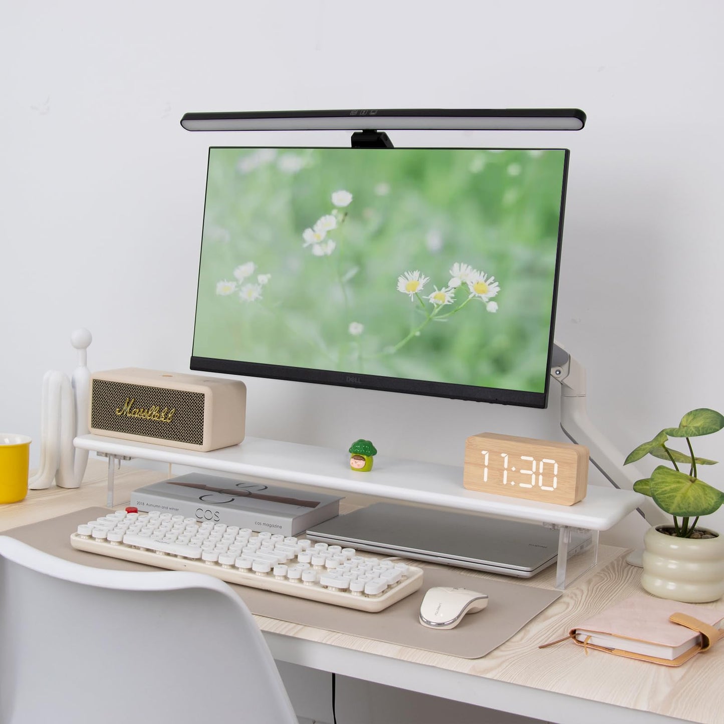 ROCDEER Bamboo Monitor Stand Riser with Acrylic Legs for Desk, 31.5 Inches Desktop Shelf Supports for PC Computer Monitor, Laptops, Printer, Speakers (White)
