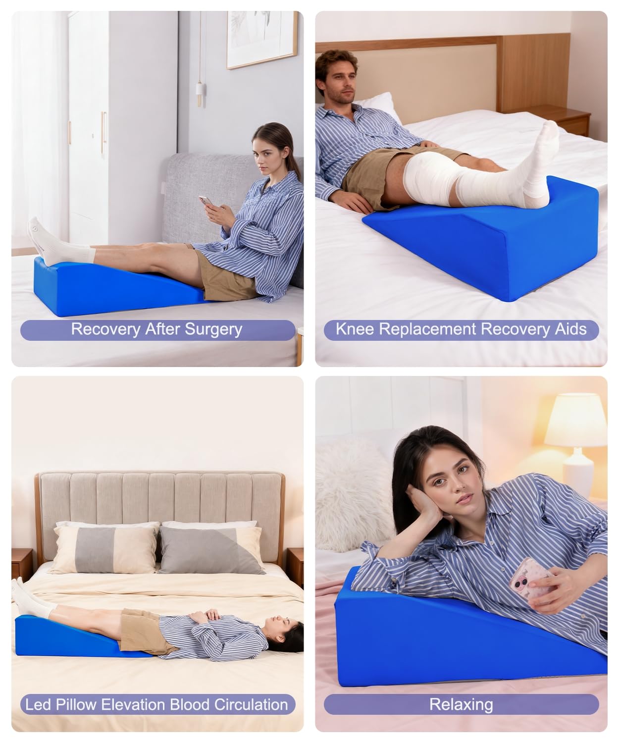 Litluxu Knee Surgery Pillow Straight Leg | Leg Pillow Elevation Blood Circulation | Foam Wedge for Elevating Leg Machine Washable Removable Cover | Knee Wedge Pillow Post Surgery