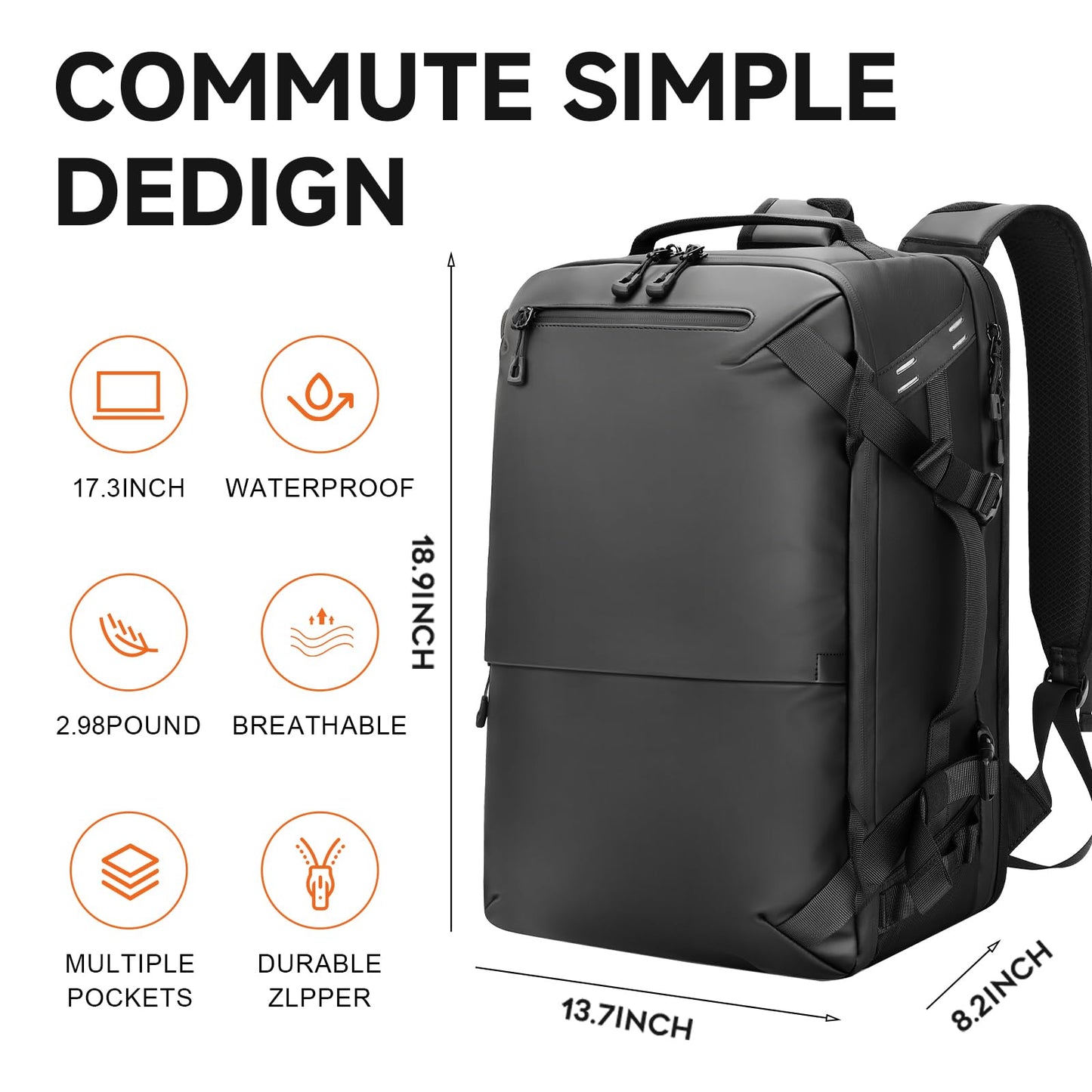 SWICKY Travel Backpack for Men, 40L Carry on Luggage Laptop Backpack Bag Airline Approved, Water-Resistant Business Commuter Backpack Fits 17.3 Inch Laptop