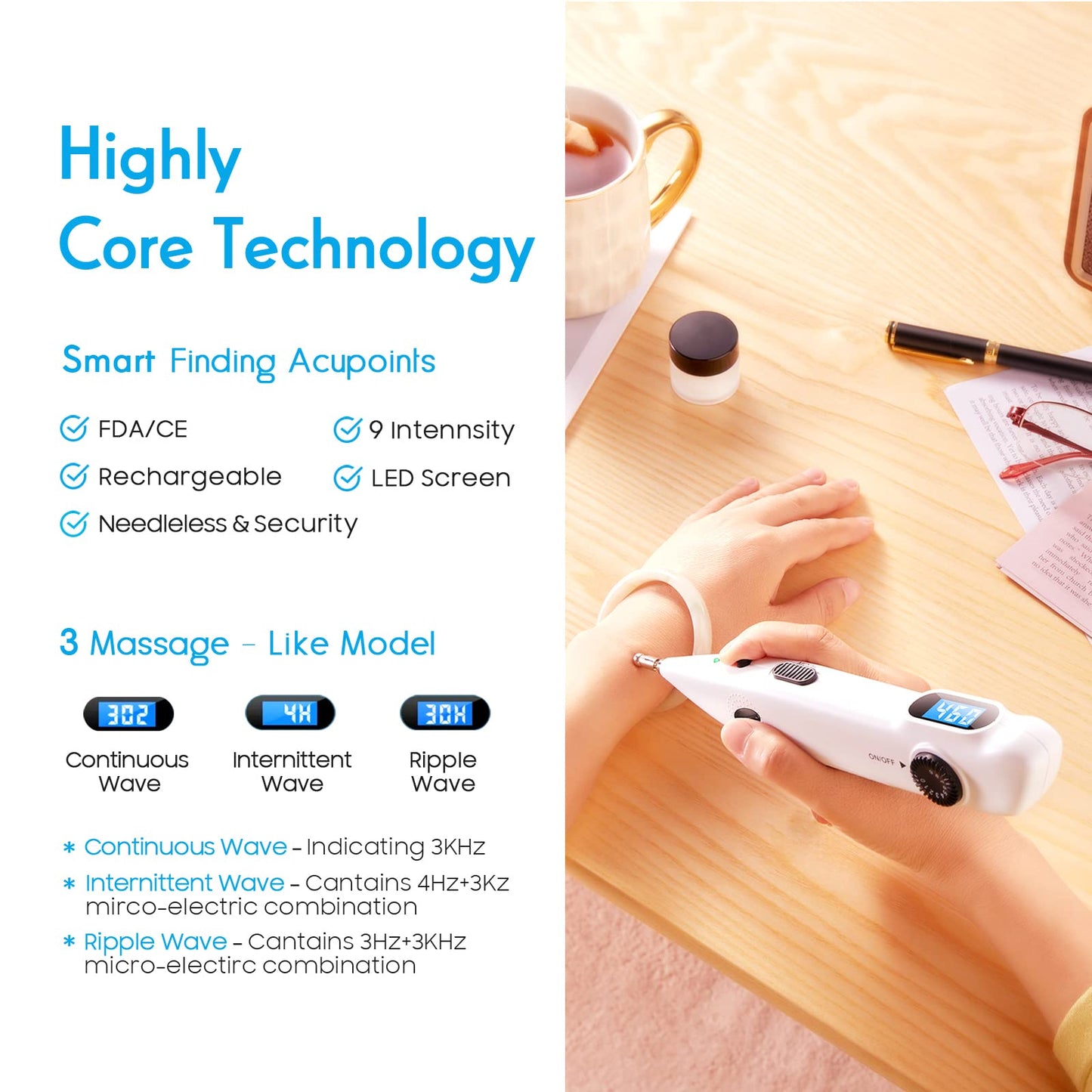 Electronic Acupuncture Pen Rechargeable Electric Acupressure Pen Meridian Finder excel ii lt Stimulator Acupoints Automatically with 2 Massage Heads