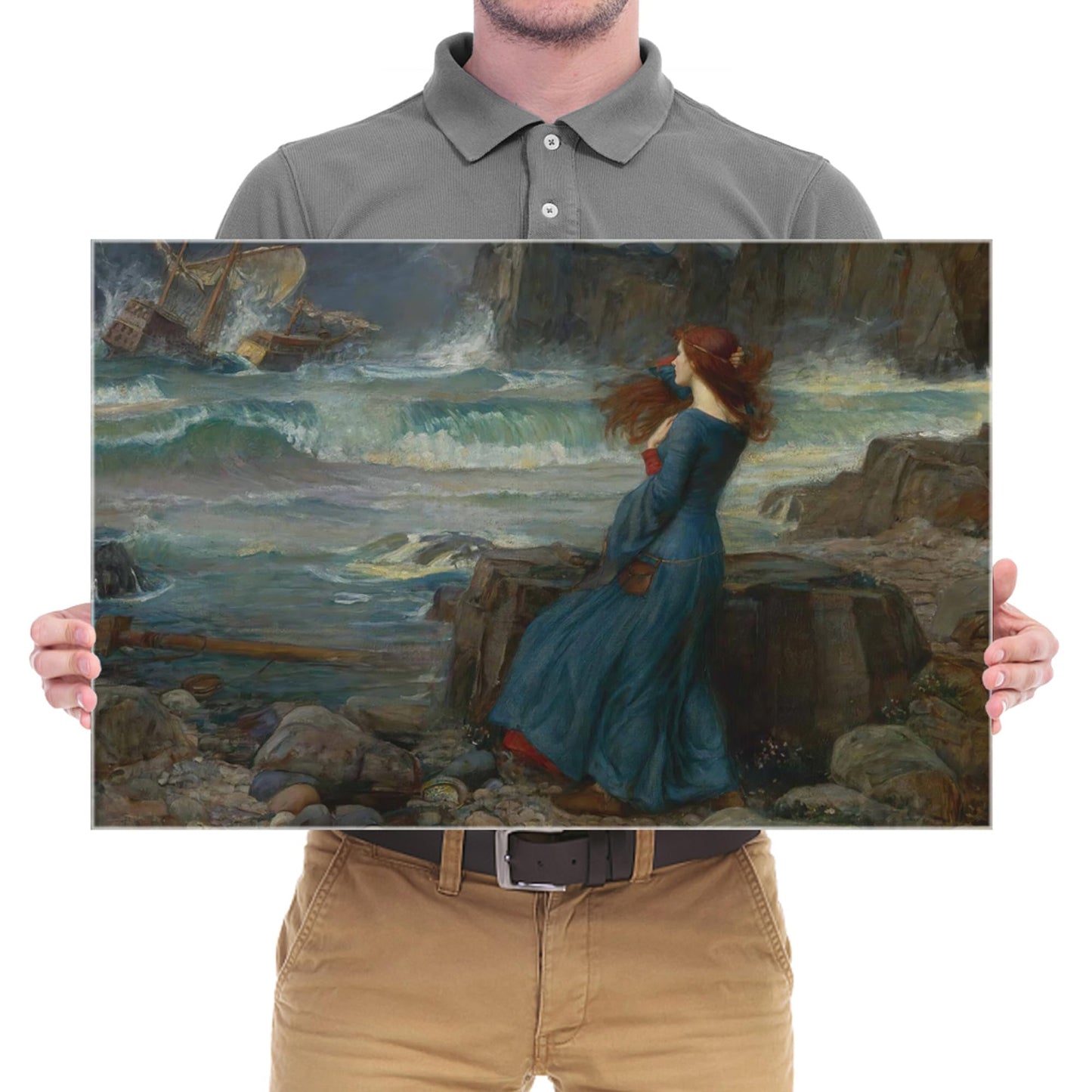 Wieco Art Canvas Print Wall Art Miranda The Tempest 1916 by John William Waterhouse Classic Art Print Pre Raphaelites Wall Art Woman Portrait Artwork for Living Room Home Decorations