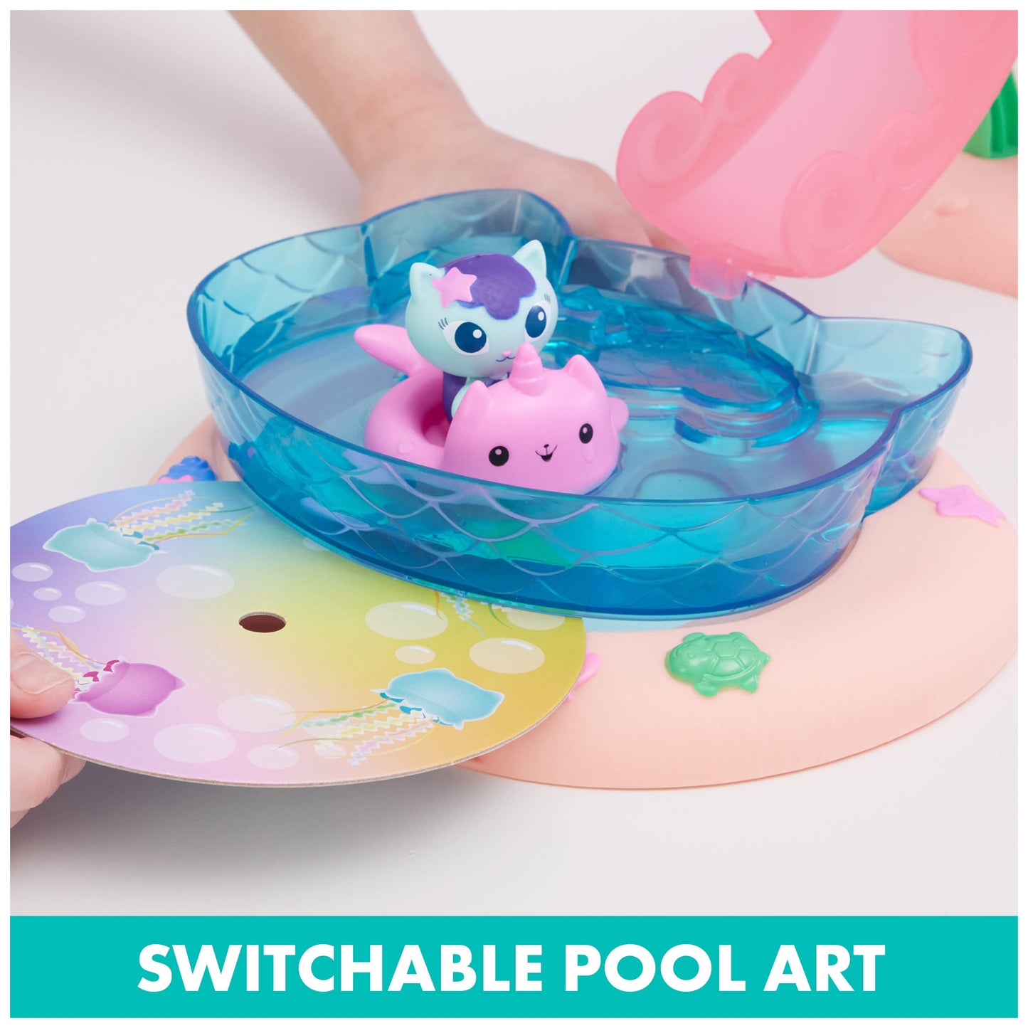 Gabby’s Dollhouse, Purr-ific Pool Playset with Gabby and Mercat Figures, Color-Changing Mermaid Tails and Pool Accessories Kids Toys for Ages 3 and Up