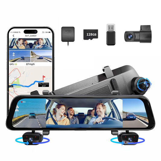 2025 Rearview Mirror Camera for Cars,12'' Mirror Dash Cam 4 Channel, 360 Dashcam Front Rear Inside,Touch Screen Backup Camera,IR Night Vision,WiFi,APP,GPS, 24/7 Recording Parking Monitor,Free 128GB SD