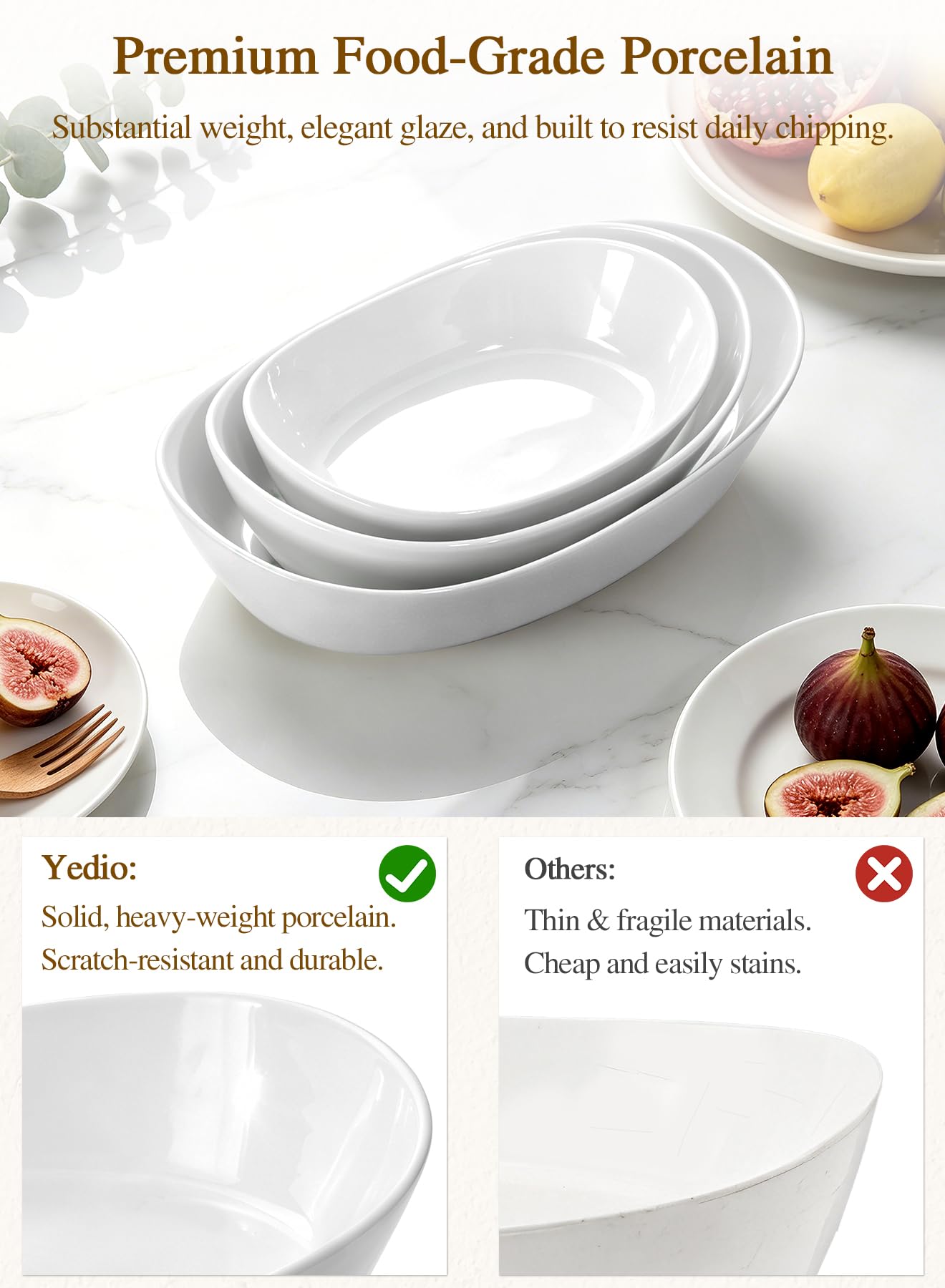 Yedio 3 Tier Fruit Bowl for Kitchen Counter, No Assembly Required Ceramic Fruit Basket with Metal Stand, Tiered Fruit Stand for Countertop for Fruit, Veggies, Snacks, Cake & Desserts