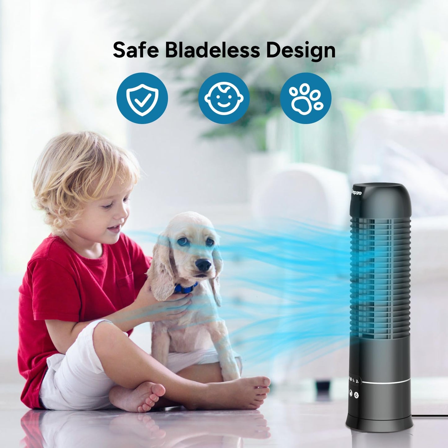 DR.PREPARE 16" Tower Fan, 70° Oscillating Desk Fan, 3 Speeds with Timers, Personal Small Fans, Portable Bladeless Table Fans for Home, Office