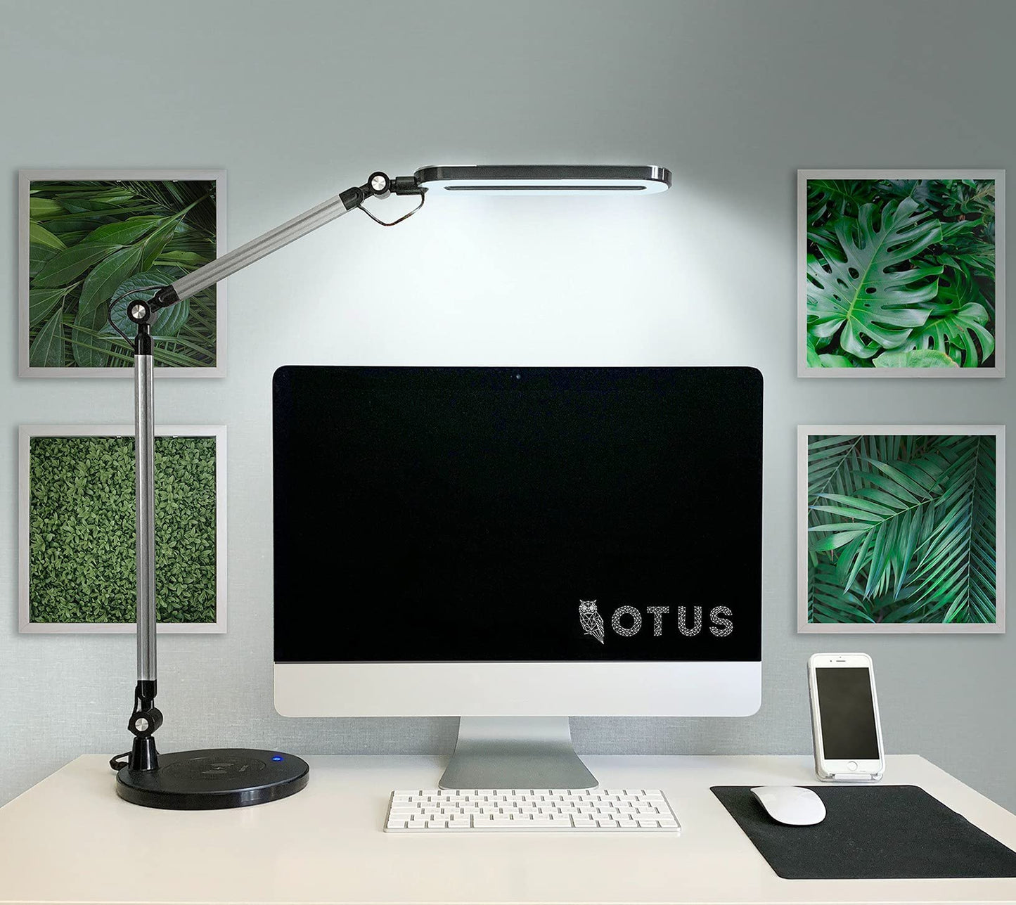 OTUS Led Desk Lamp with Wireless Charger | Architect Desk Lamps for Home Office | Desk Light Swing Arm, Adjustable Color Temp & Brightness | Tall Table Lamp for Work, Reading, Study, Zoom Video Calls